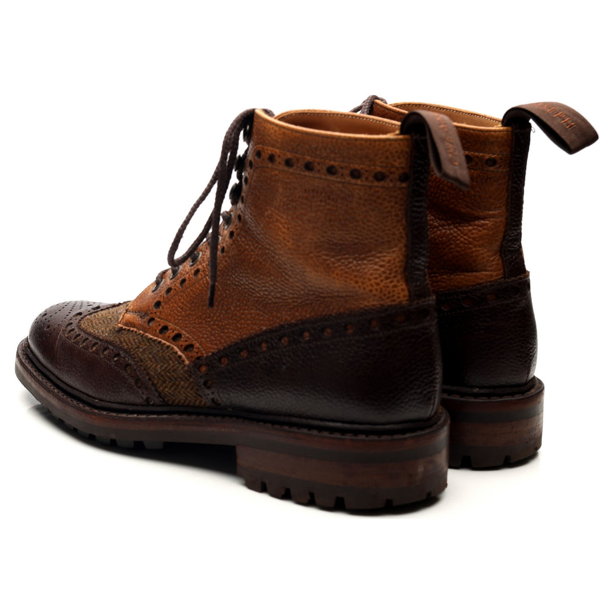 &#39;Tweed&#39; Brown Leather Boots UK 6 F