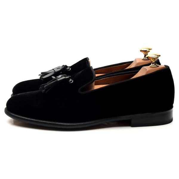 Black Velvet Tassel Loafers UK E Abbot's Shoes