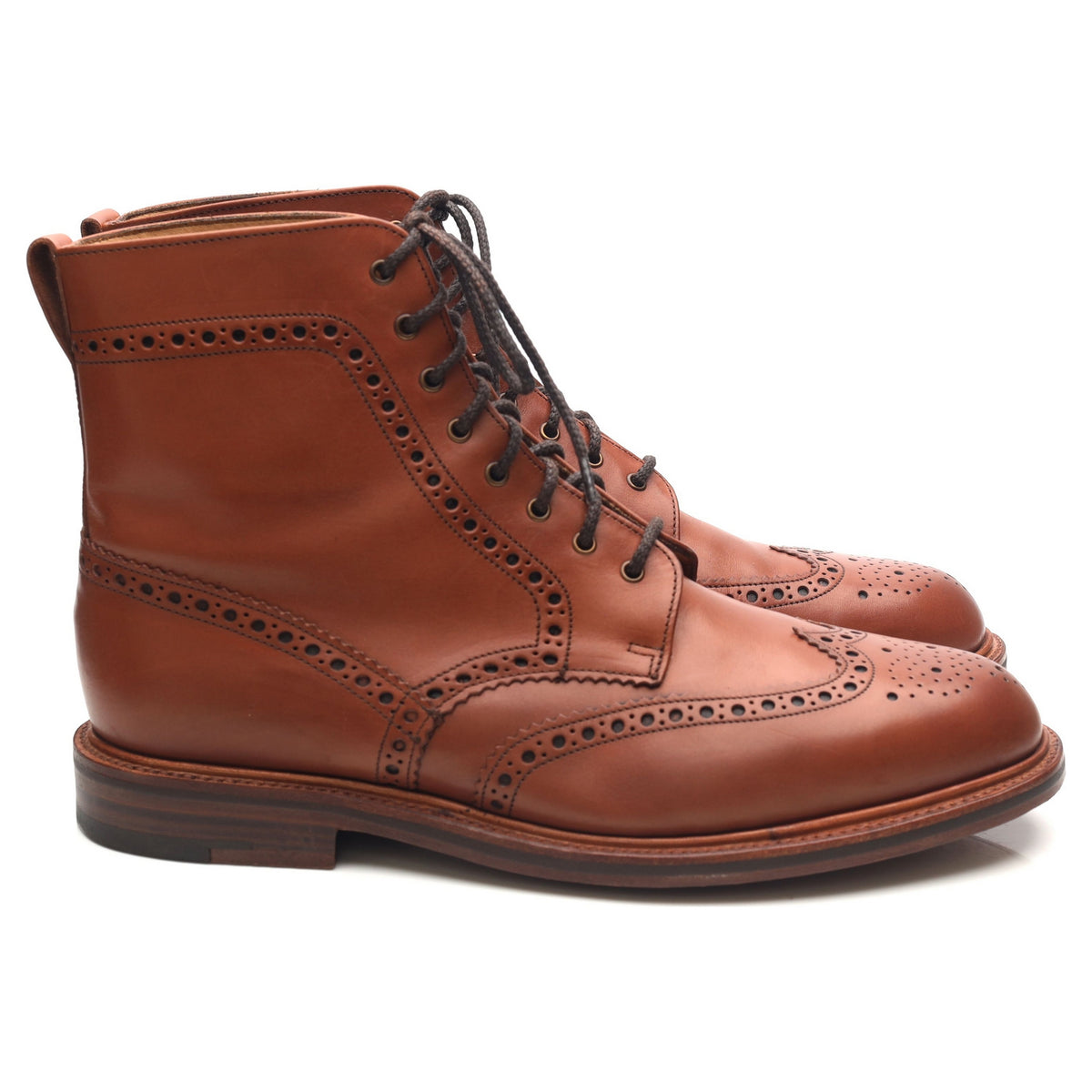Tan Brown Leather Brogue Boots UK 8.5 F