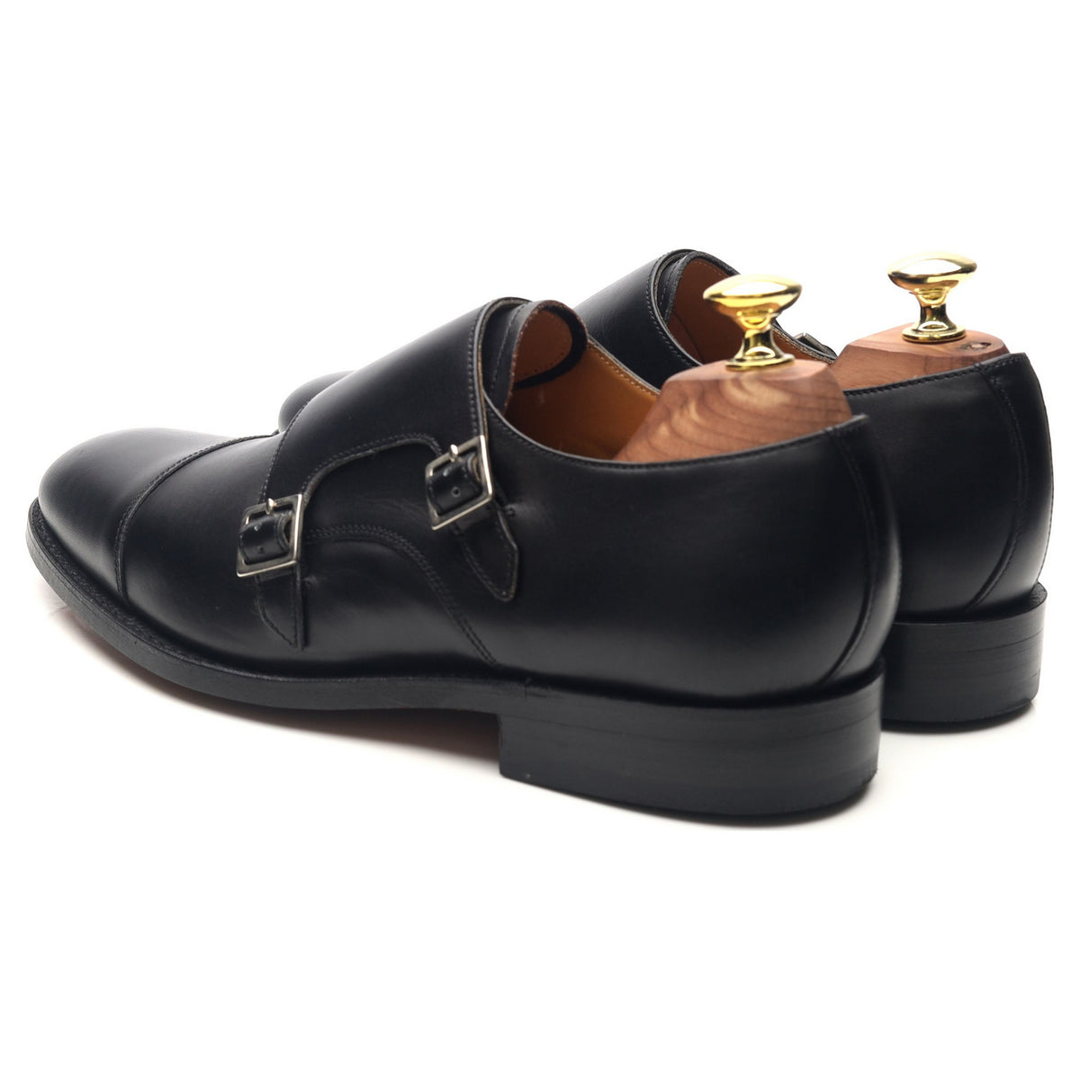 &#39;Tunstall&#39; Black Leather Double Monk Strap UK 7 F