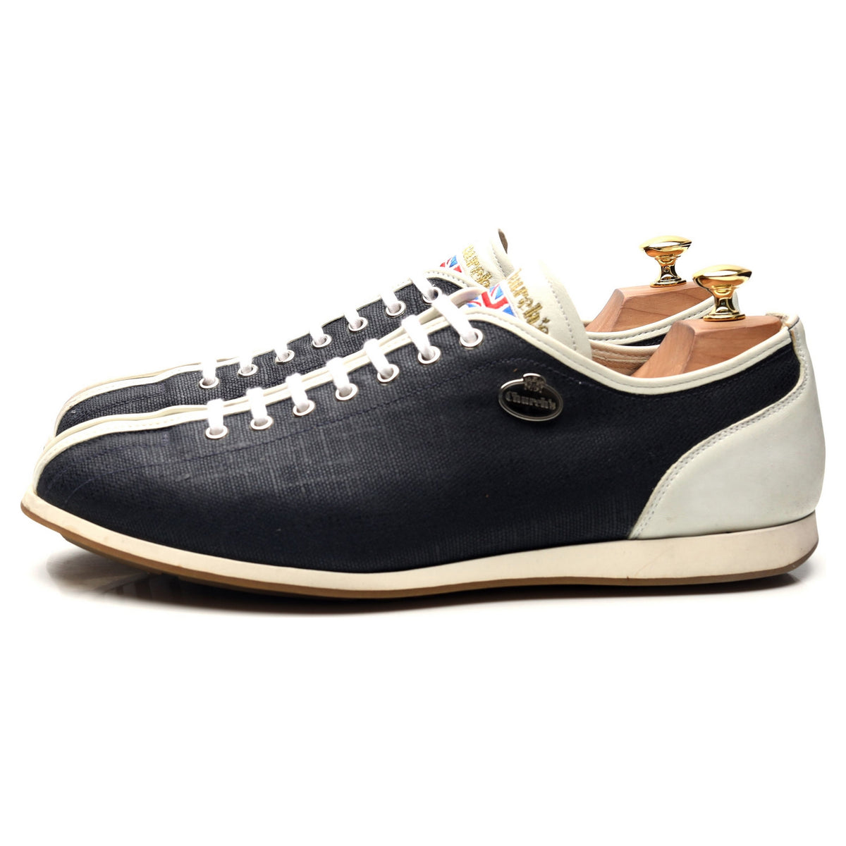 &#39;Dermot&#39; Navy Blue / White Leather Sneakers UK 10