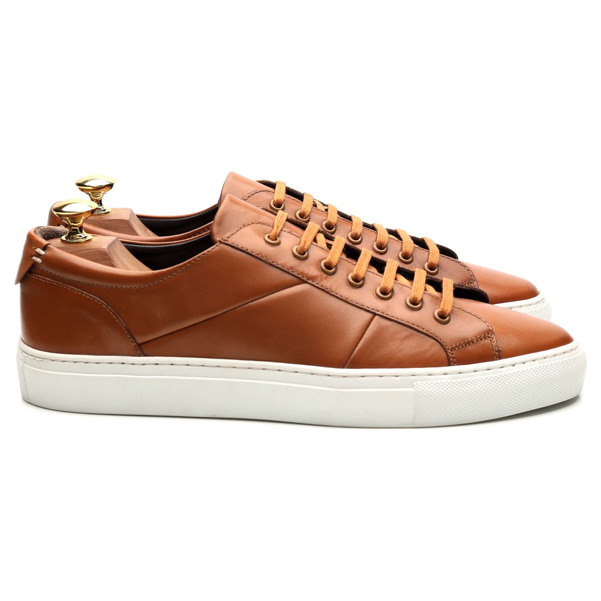 &#39;Archie&#39; Tan Brown Leather Sneakers UK 8 F