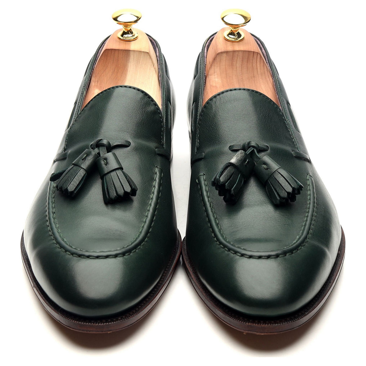 &#39;80215&#39; Green Leather Tassel Loafers UK 11.5