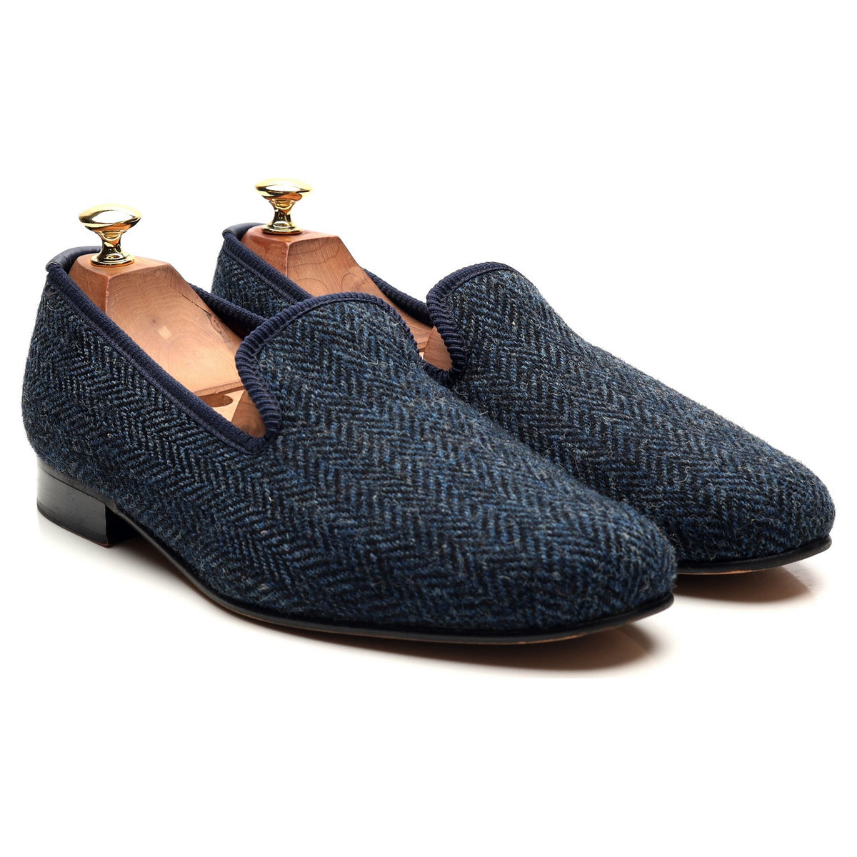 Navy Blue Harris Tweed Slippers UK 9.5