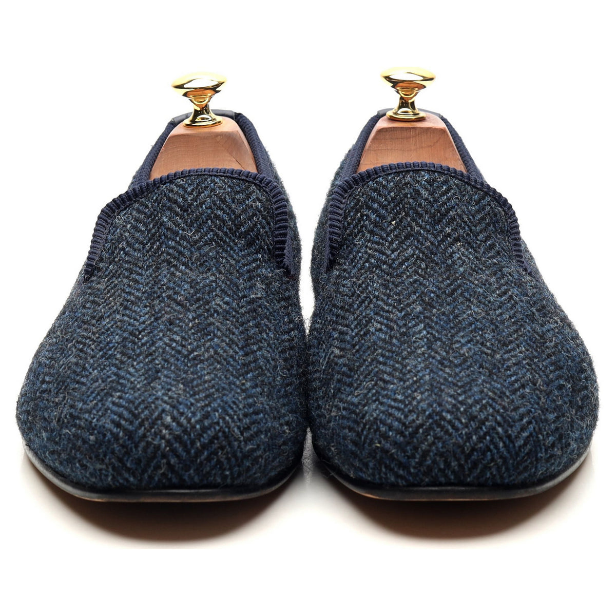 Navy Blue Harris Tweed Slippers UK 9.5