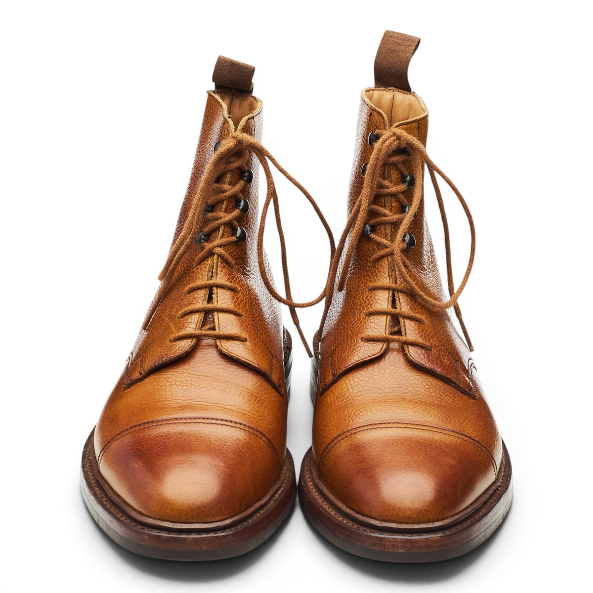 Peal & Co Tan Brown Grain Leather Derby Boots UK 7 US 8 D