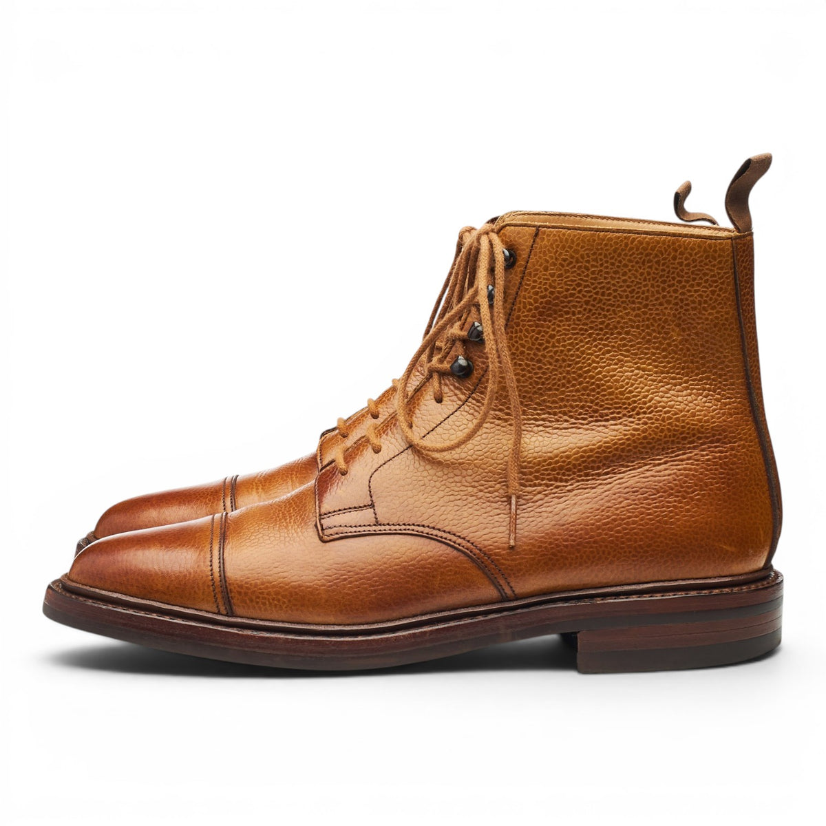 Peal & Co Tan Brown Grain Leather Derby Boots UK 7 US 8 D