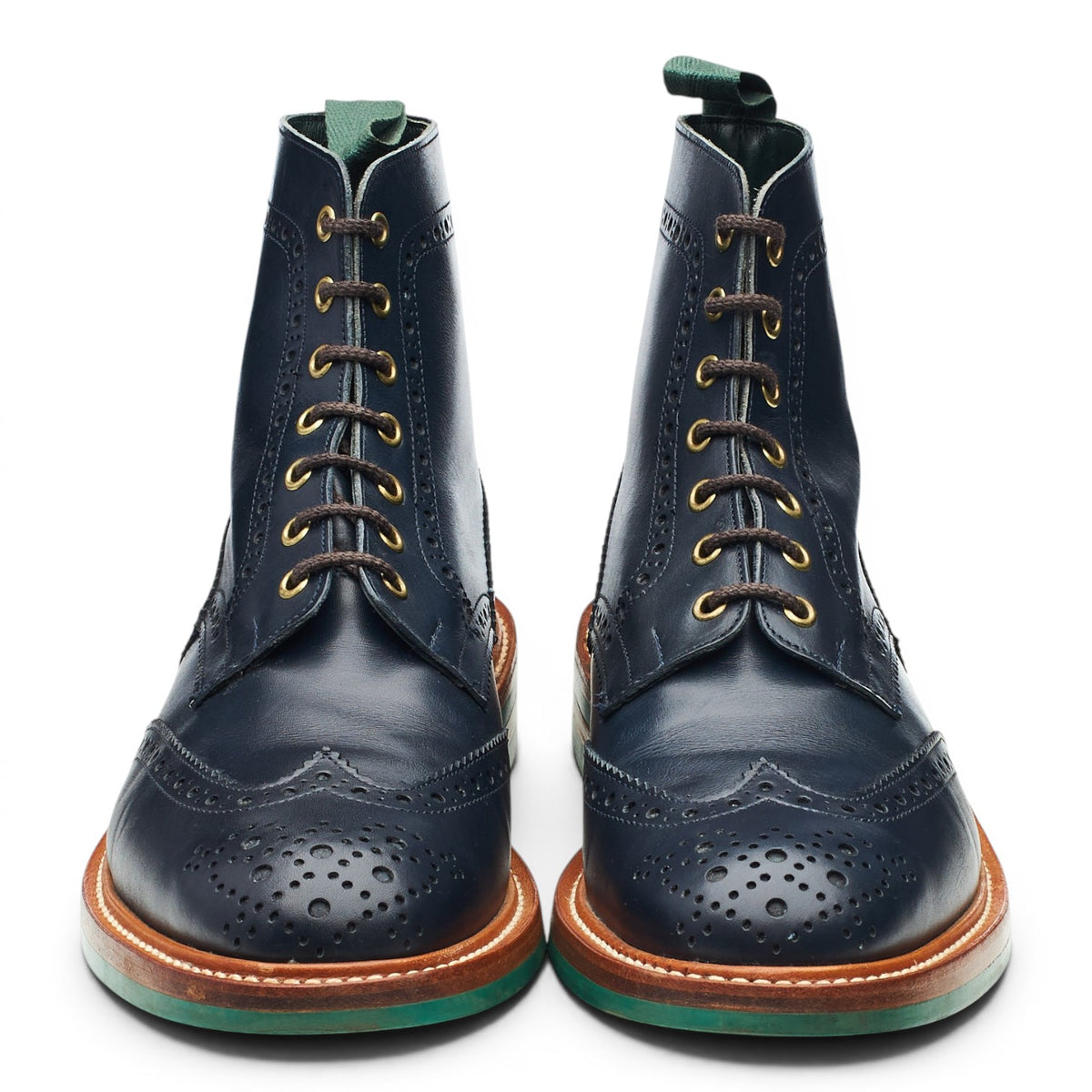 'Stow' Navy Blue Leather Brogue Boots UK 9.5