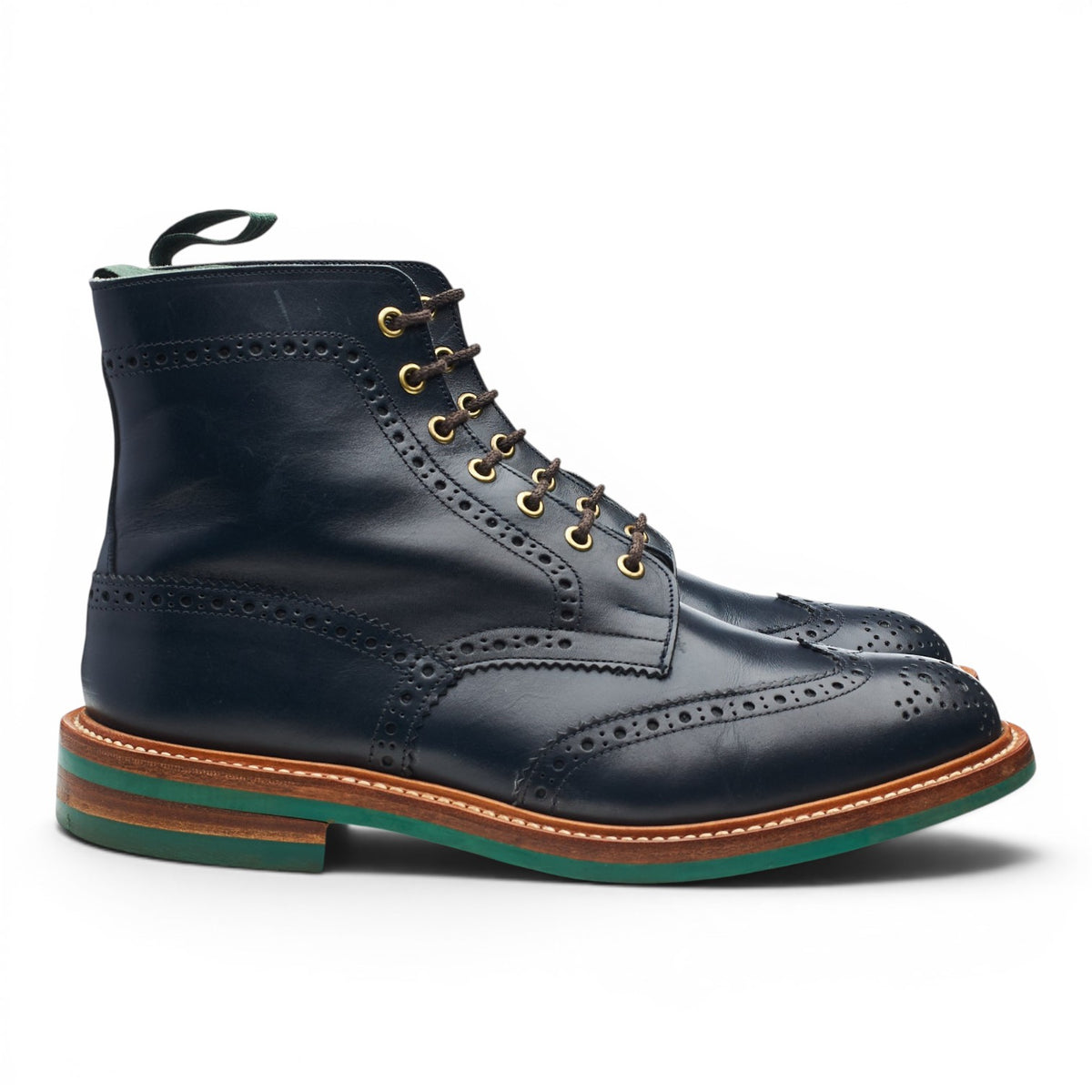 'Stow' Navy Blue Leather Brogue Boots UK 9.5