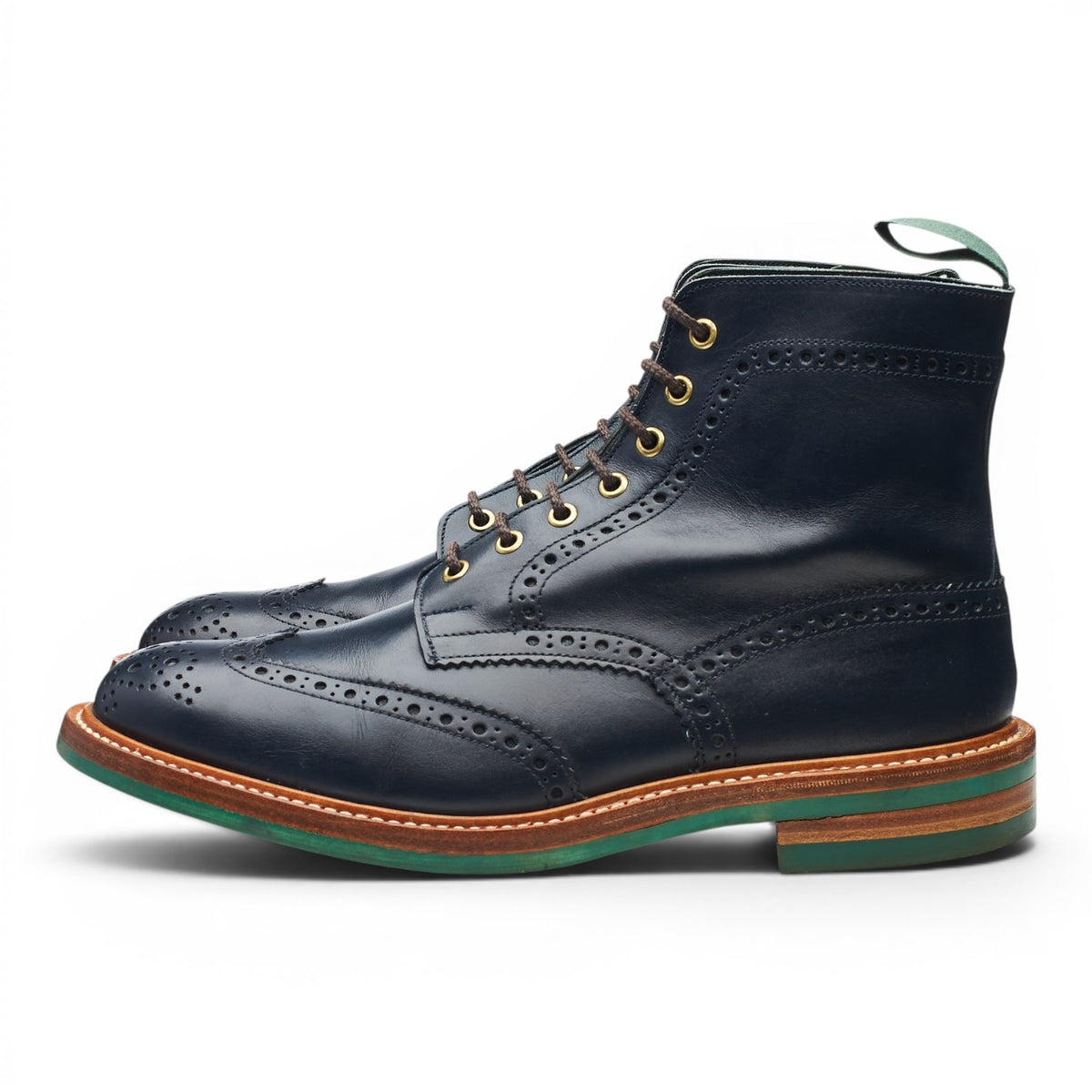 'Stow' Navy Blue Leather Brogue Boots UK 9.5