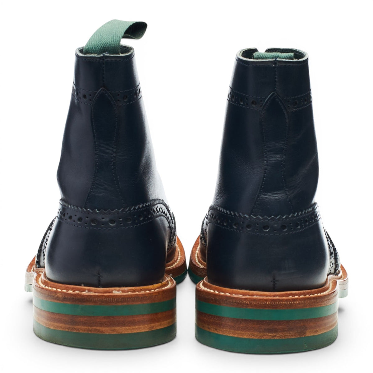 'Stow' Navy Blue Leather Brogue Boots UK 9.5