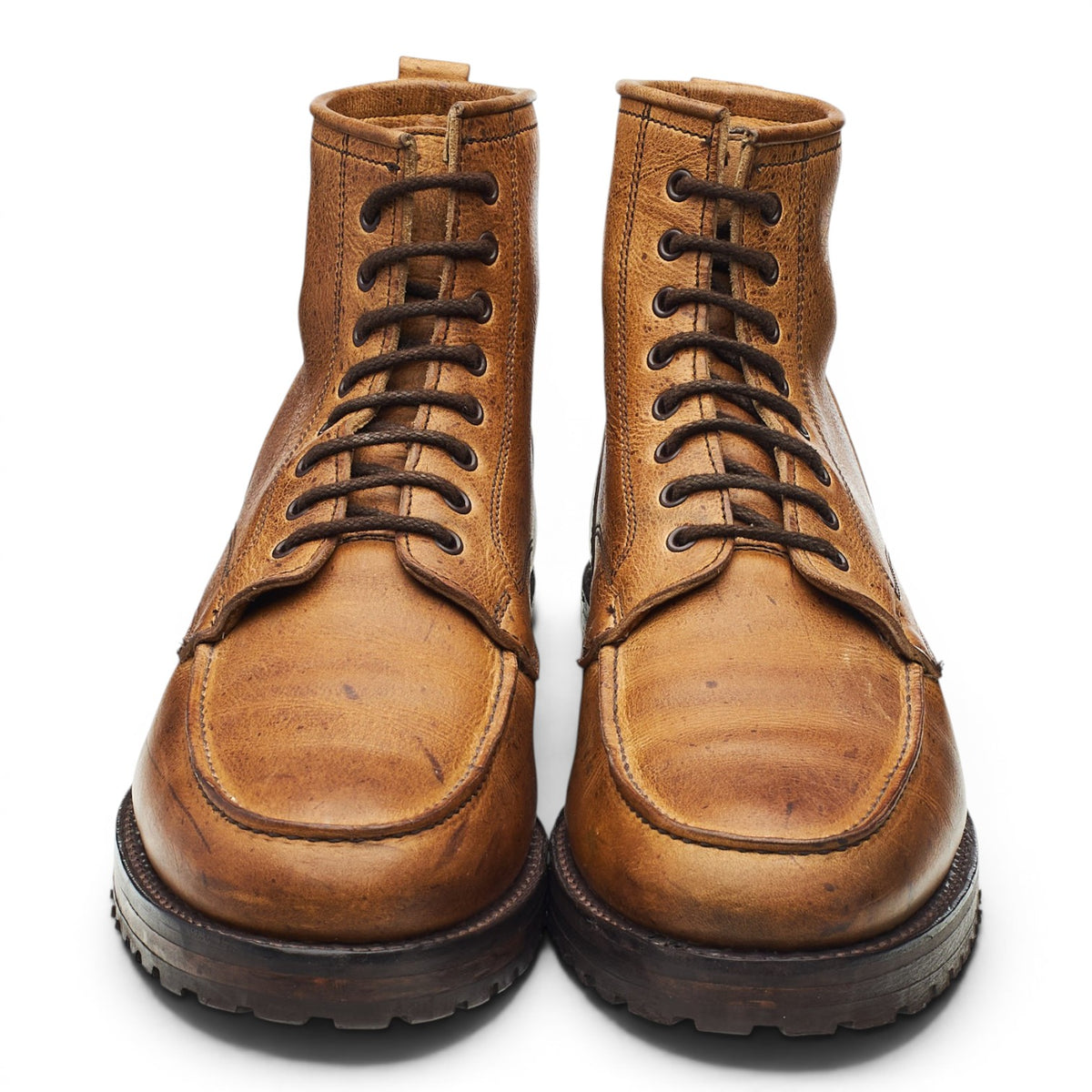 Tan Brown Leather Moc Toe Boots UK 9 F