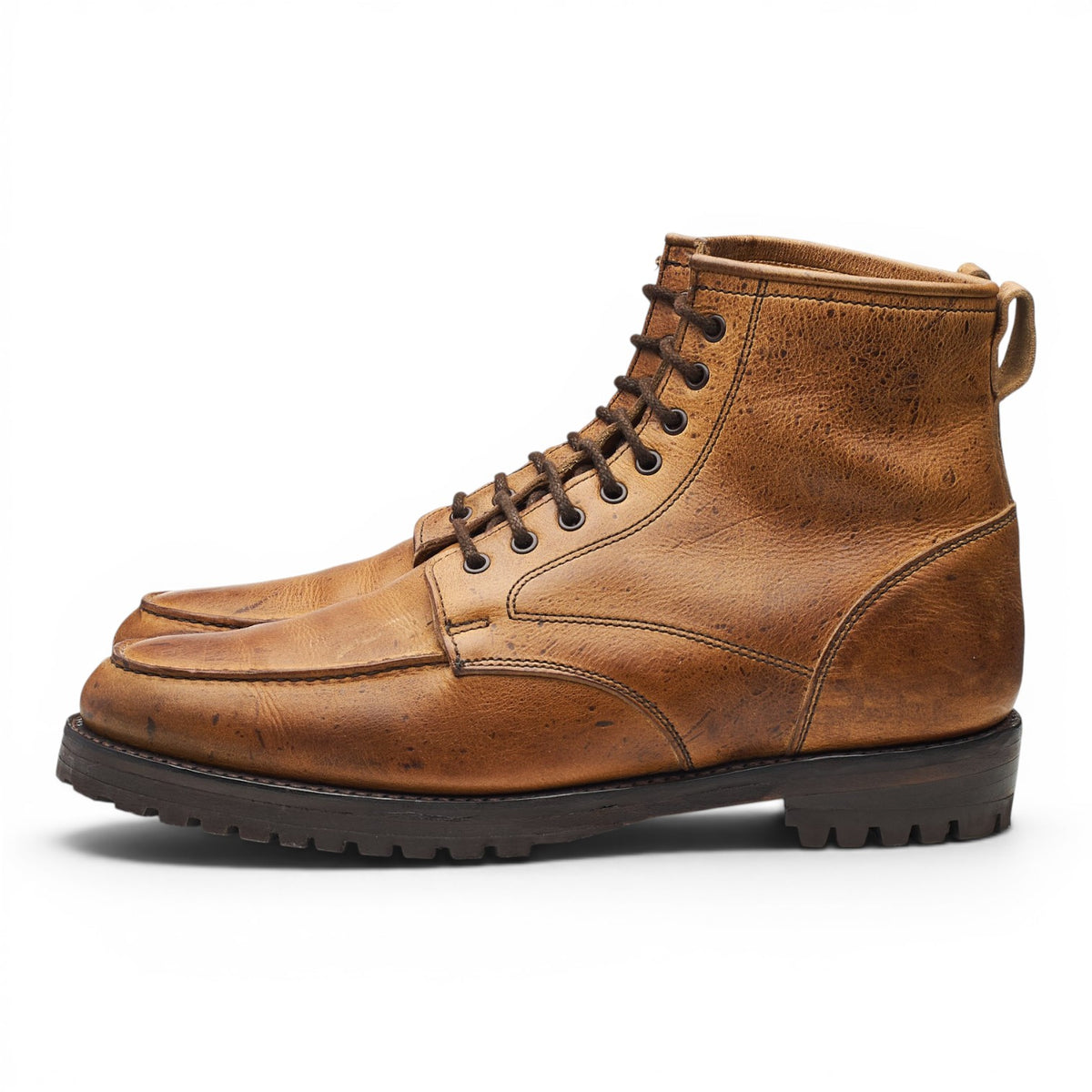 Tan Brown Leather Moc Toe Boots UK 9 F