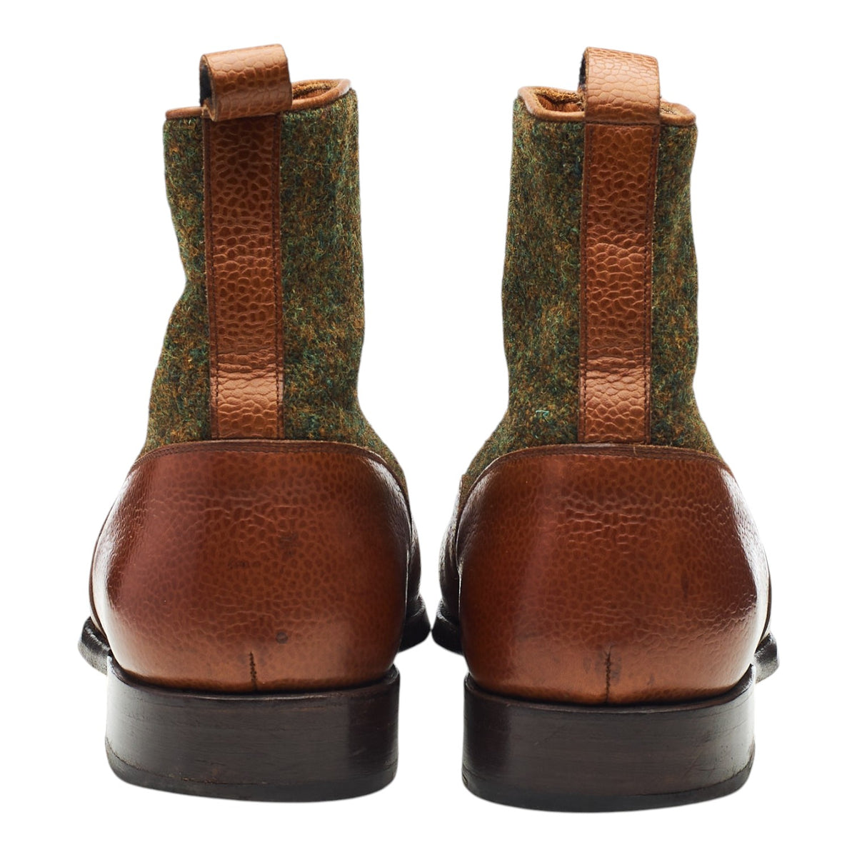 'Westlake' Tan Brown Grain Leather and Tweed Button Boots UK 8 E