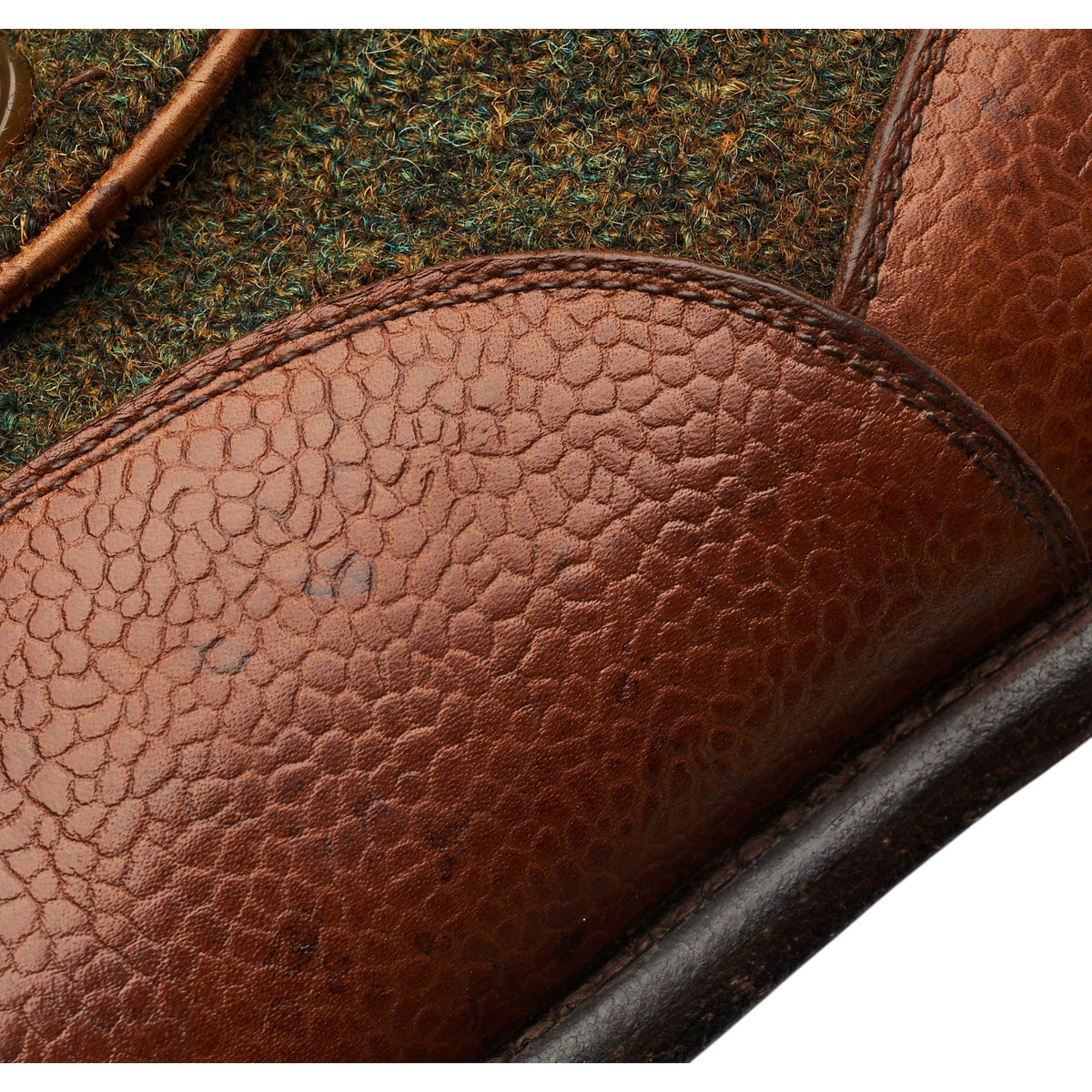 'Westlake' Tan Brown Grain Leather and Tweed Button Boots UK 8 E