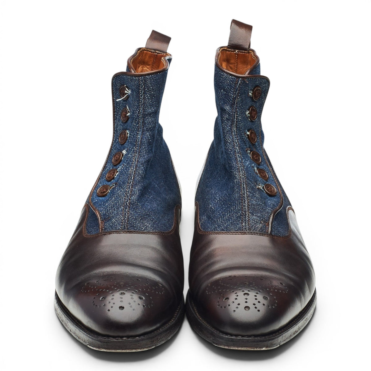 'Westlake' Dark Brown Leather and Denim Button Boots UK 8 E