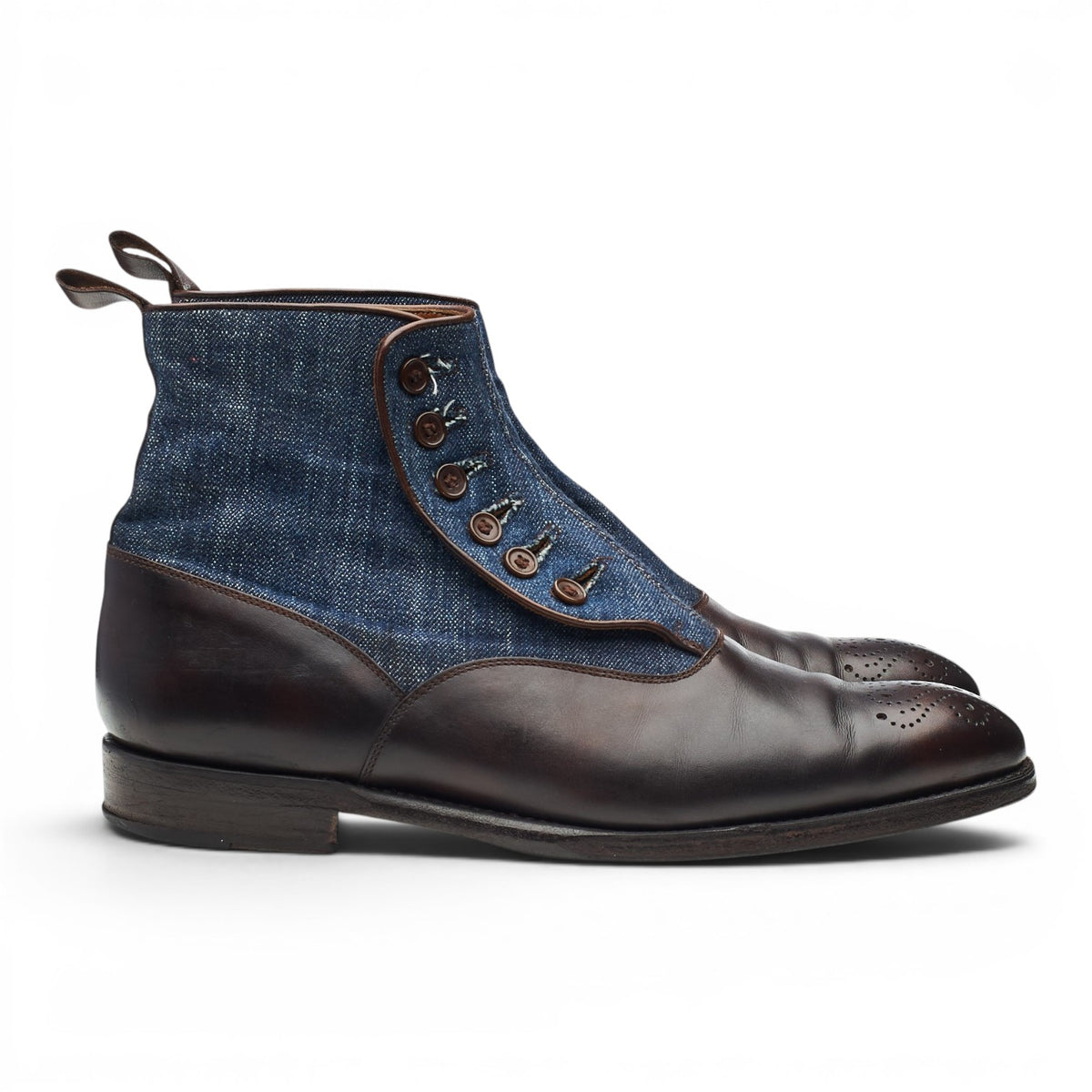 'Westlake' Dark Brown Leather and Denim Button Boots UK 8 E