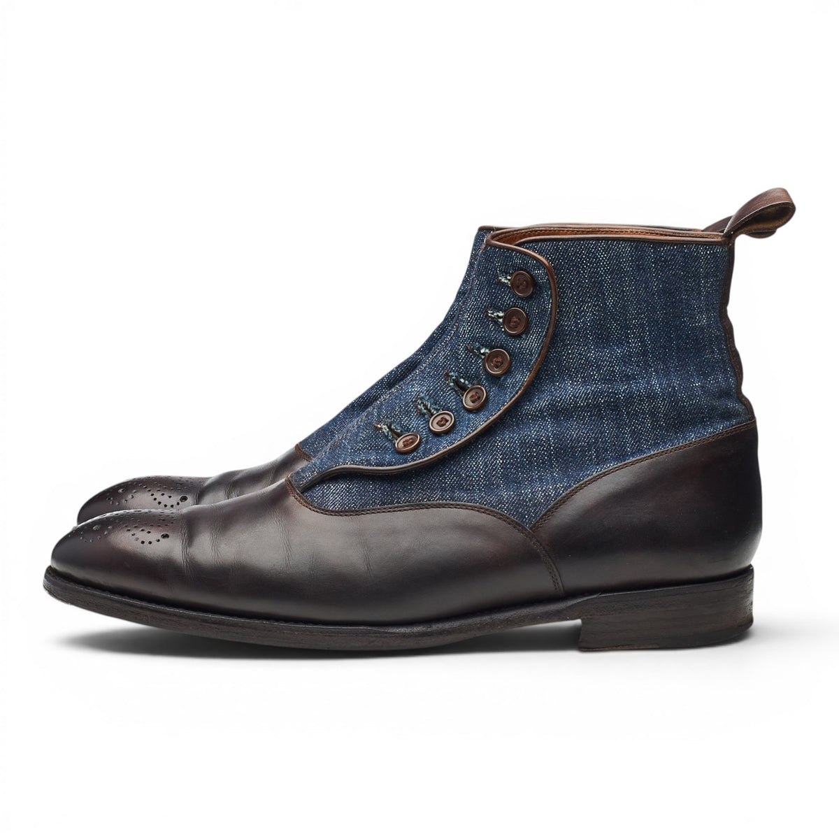'Westlake' Dark Brown Leather and Denim Button Boots UK 8 E