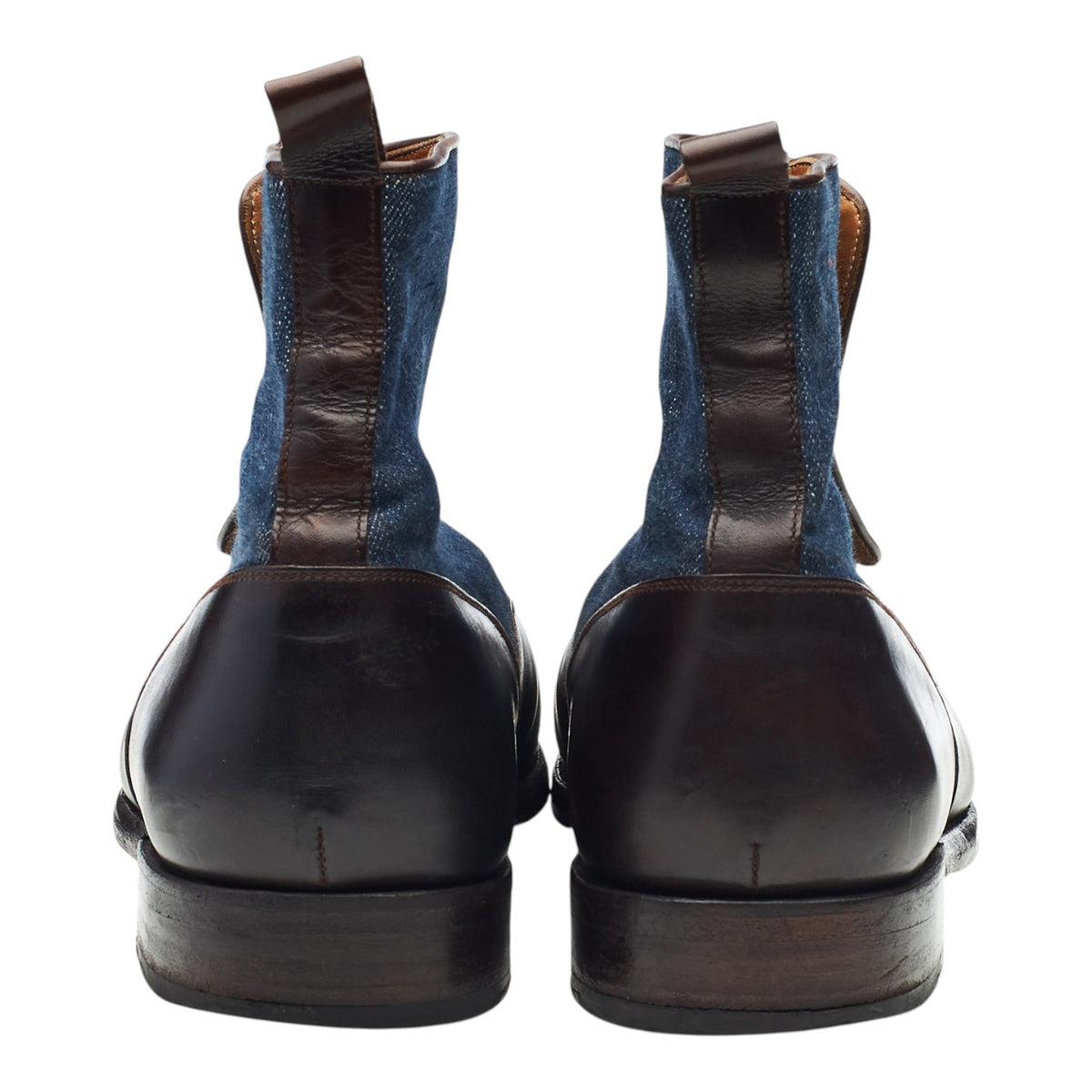 'Westlake' Dark Brown Leather and Denim Button Boots UK 8 E