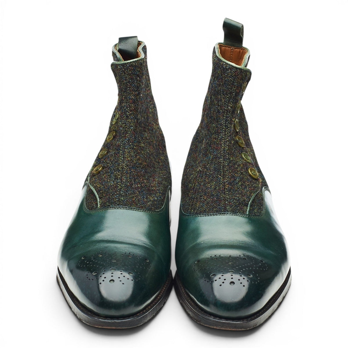 'Westlake' Green Leather and Tweed Button Boots UK 8 E