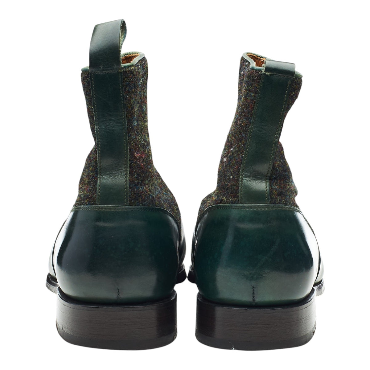 'Westlake' Green Leather and Tweed Button Boots UK 8 E