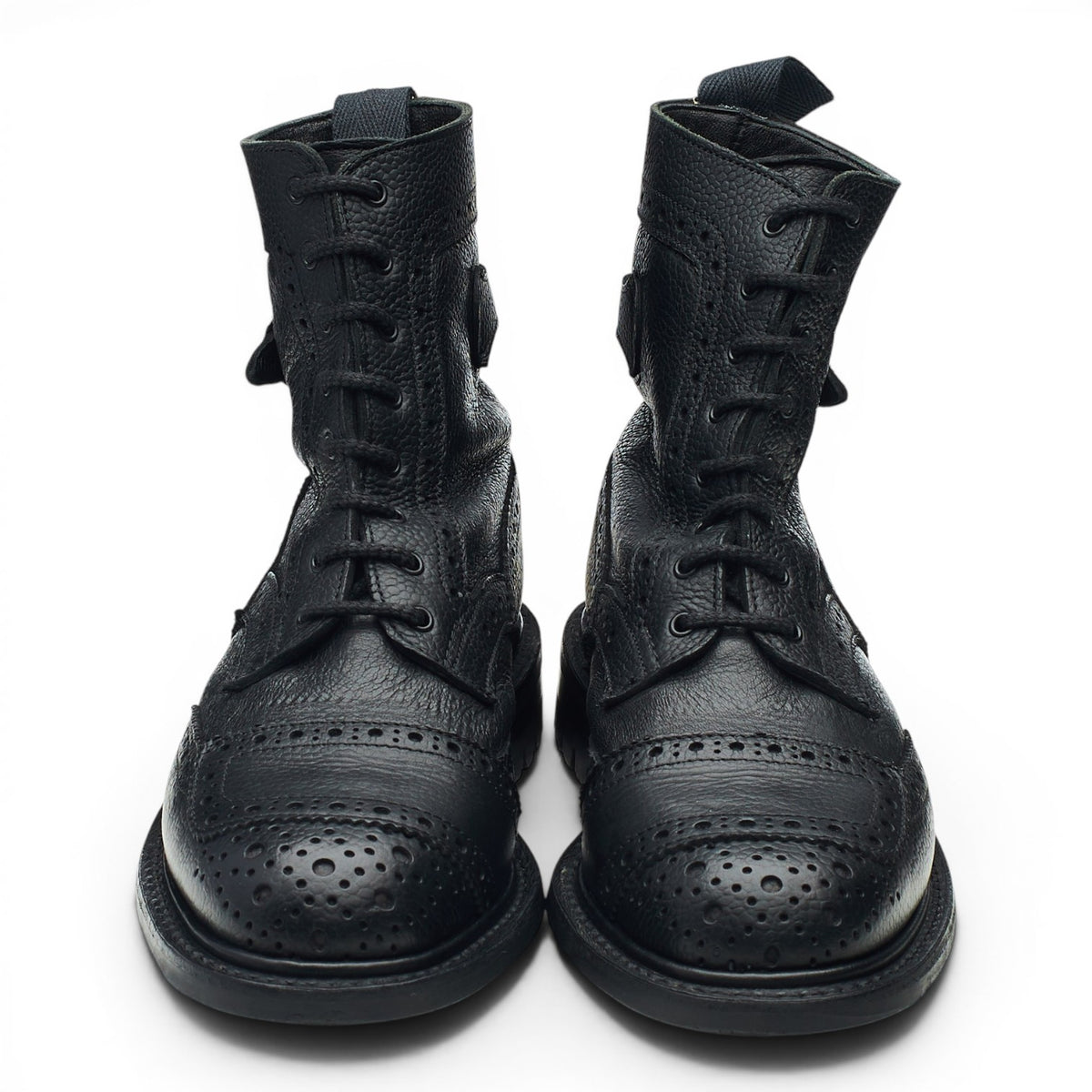 Women's 'Maria' Black Grain Leather Brogue Biker Boots UK 4.5