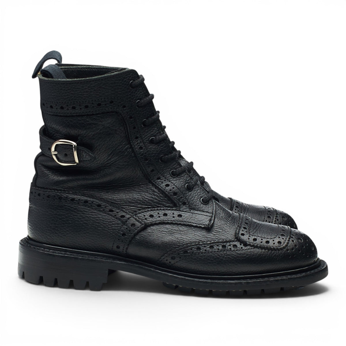 Women's 'Maria' Black Grain Leather Brogue Biker Boots UK 4.5