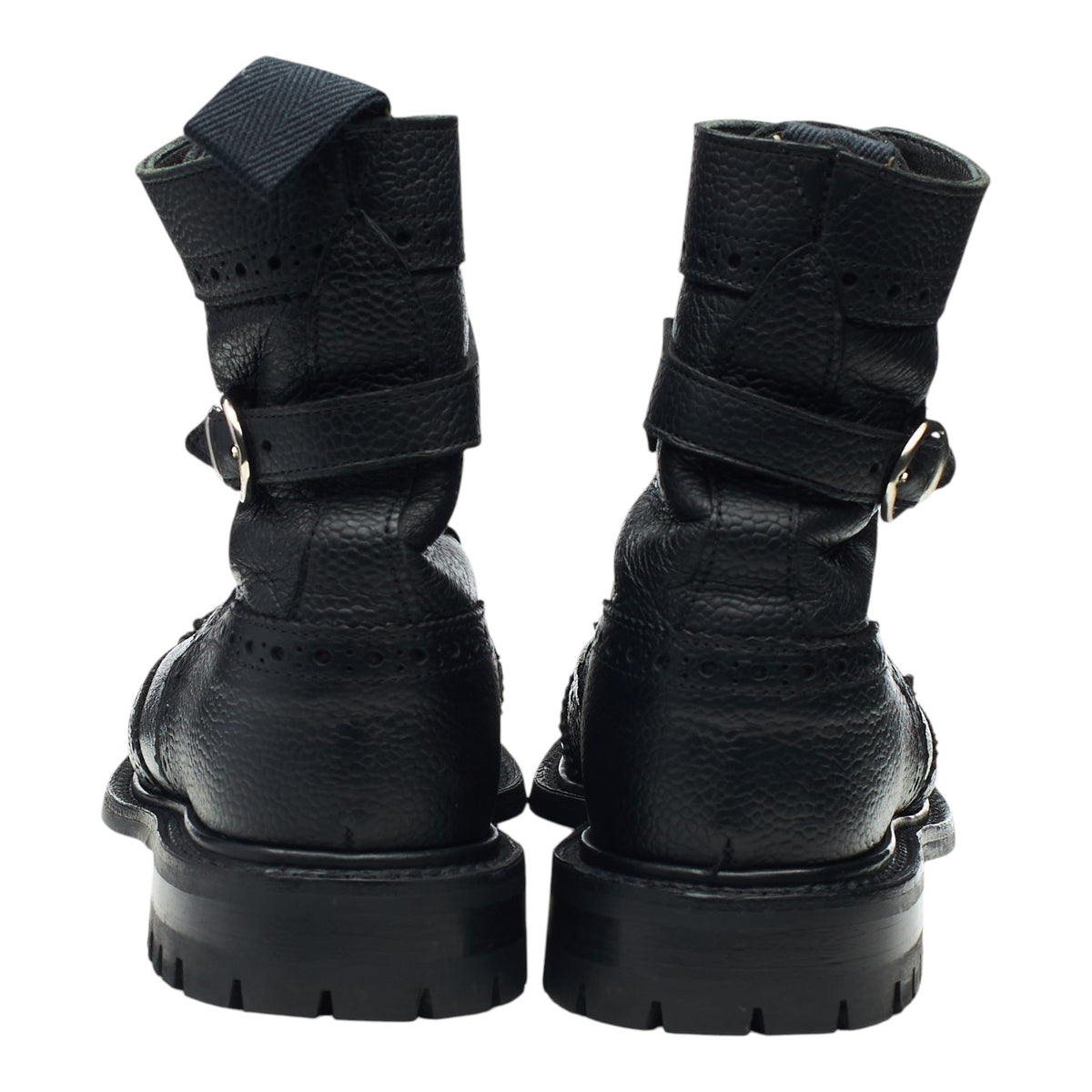 Women's 'Maria' Black Grain Leather Brogue Biker Boots UK 4.5