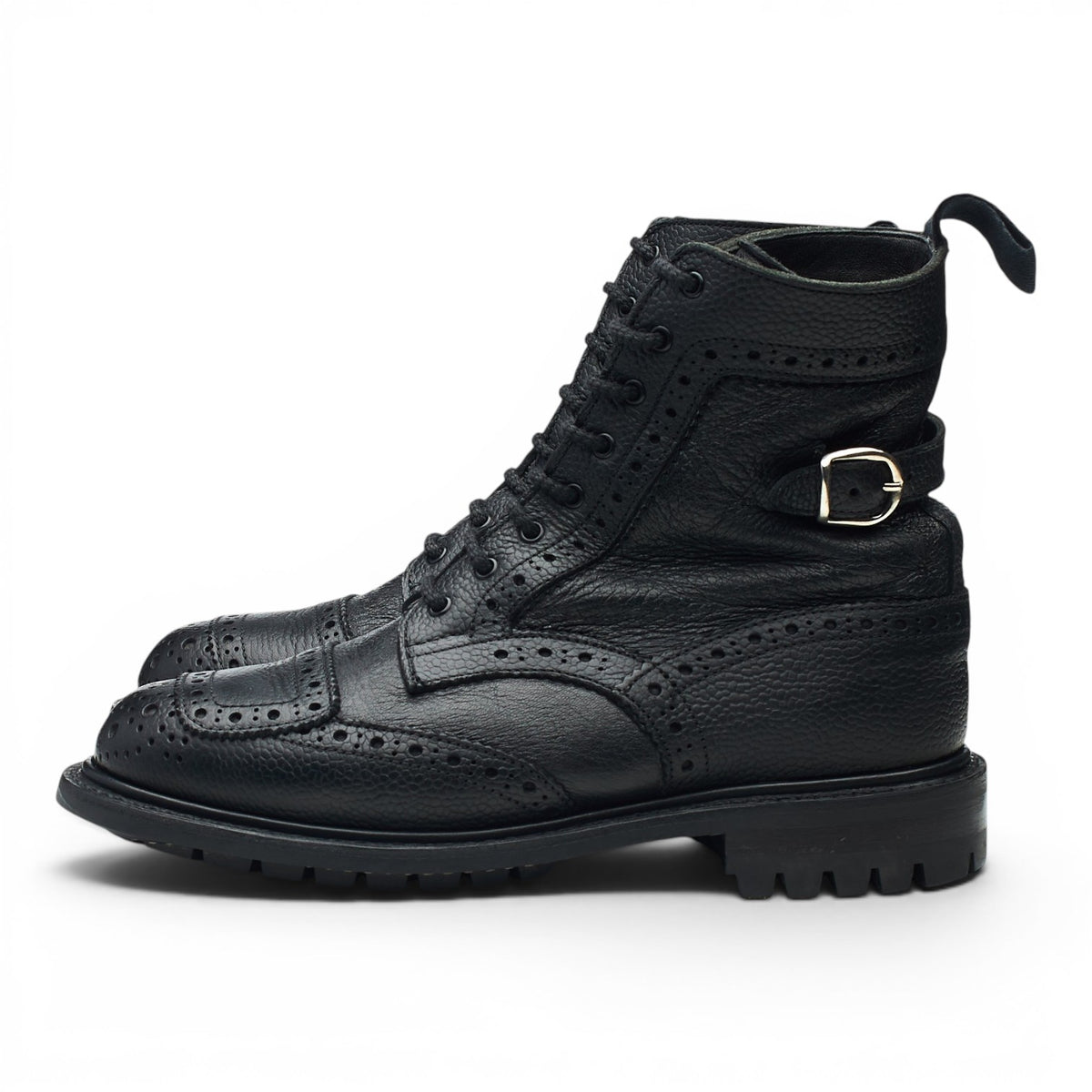 Women's 'Maria' Black Grain Leather Brogue Biker Boots UK 4.5
