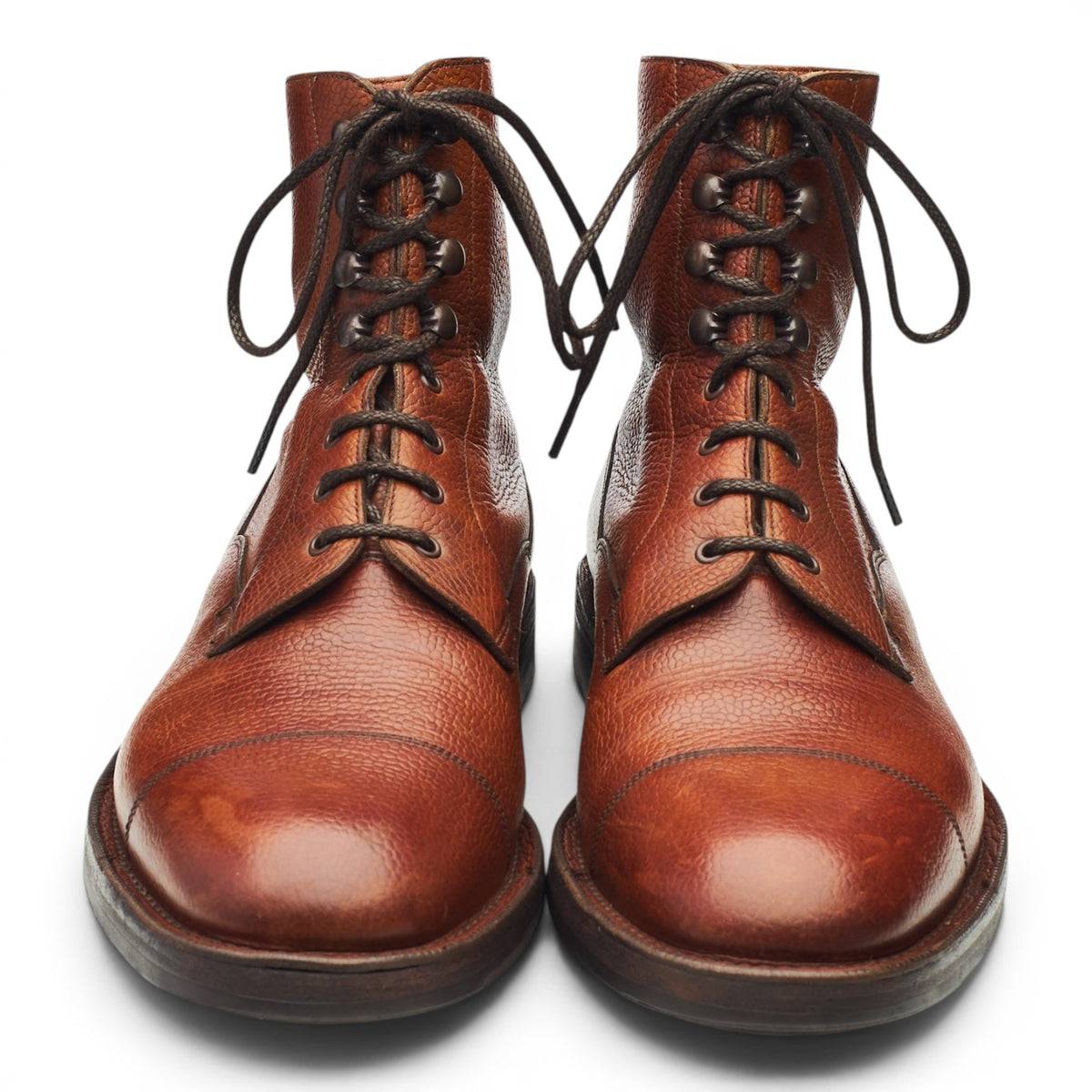 'Galway' Tan Brown Grain Leather Boots UK 8.5 E