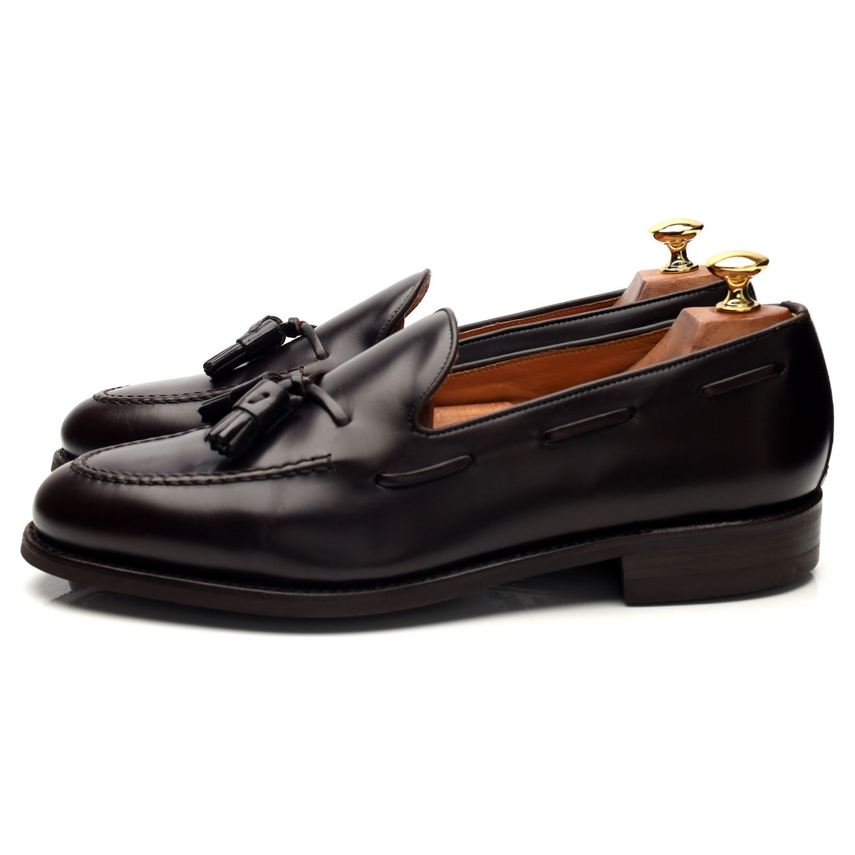 &#39;8491-K7&#39; Dark Brown Leather Tassel Loafers UK 9.5