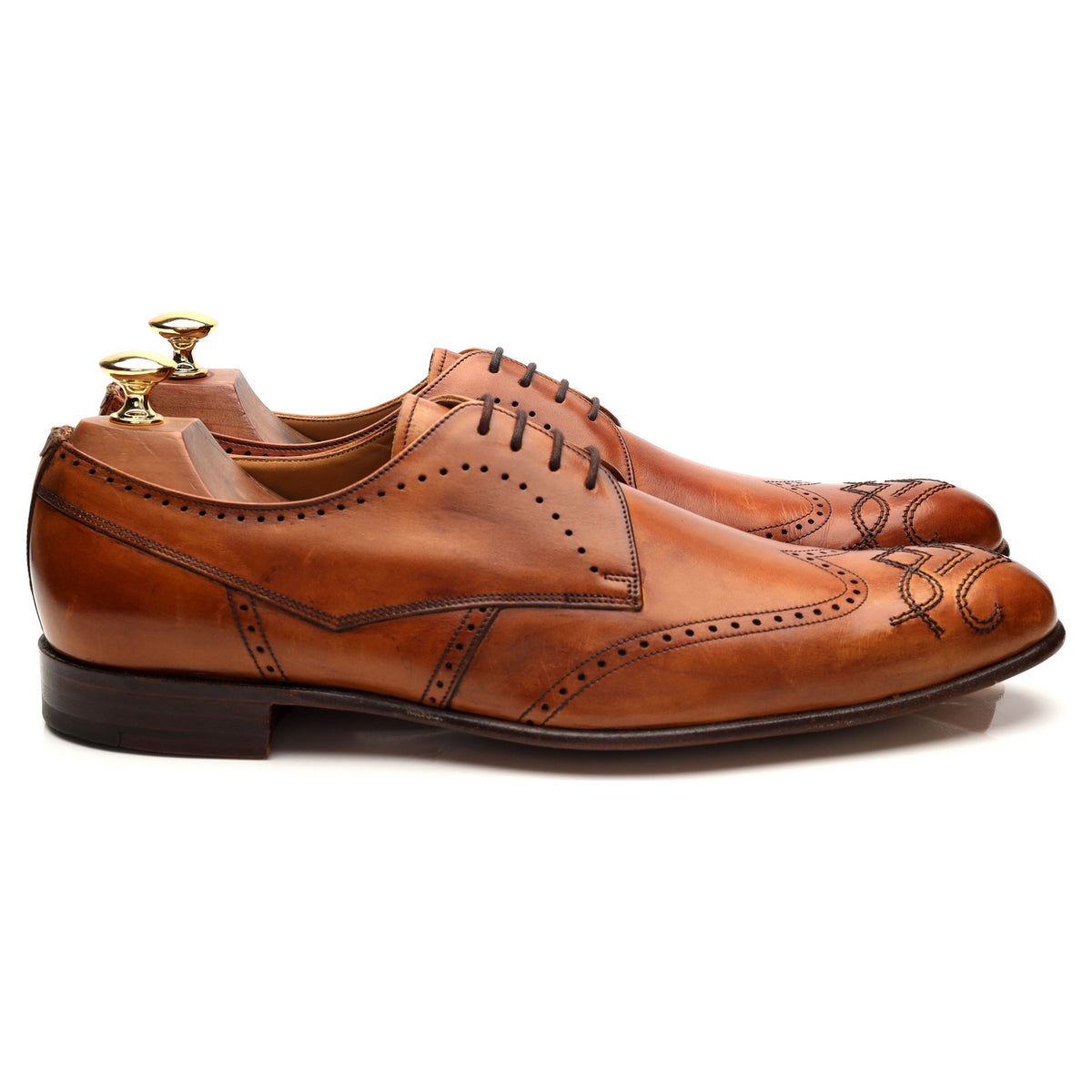 Tan Brown Leather Derby Brogues UK 8 F