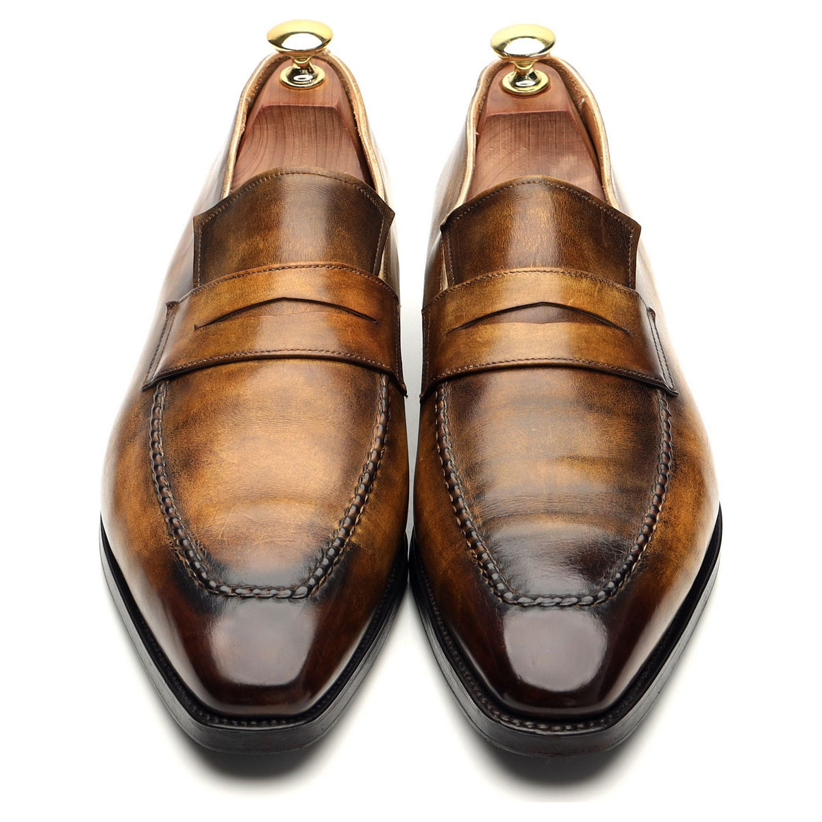 &#39;Miro&#39; Tan Brown Patina Leather Loafers UK 8.5