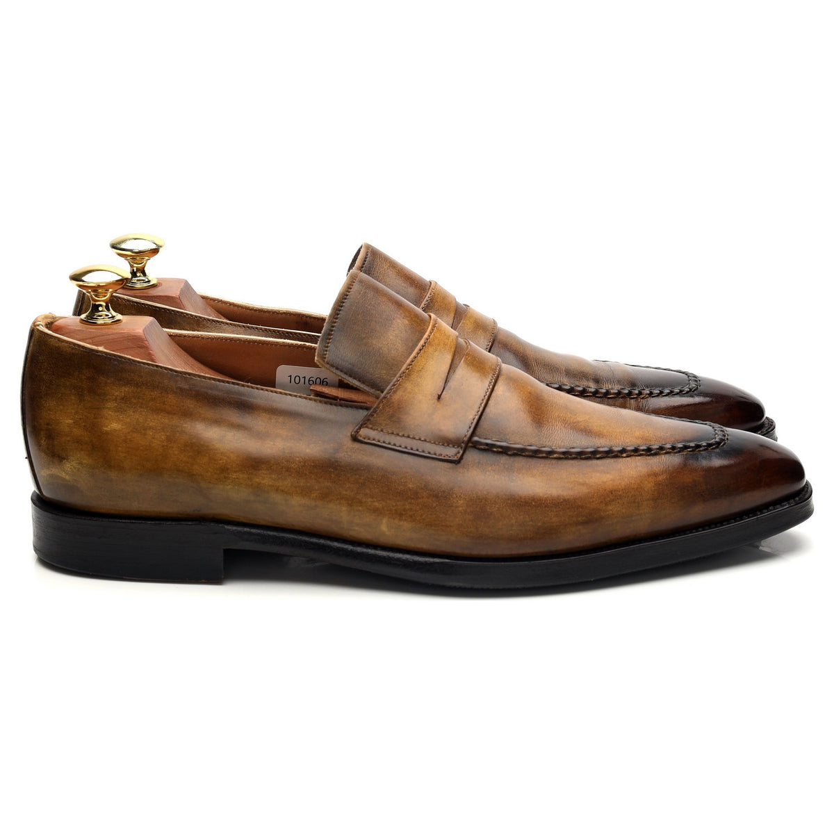 &#39;Miro&#39; Tan Brown Patina Leather Loafers UK 8.5