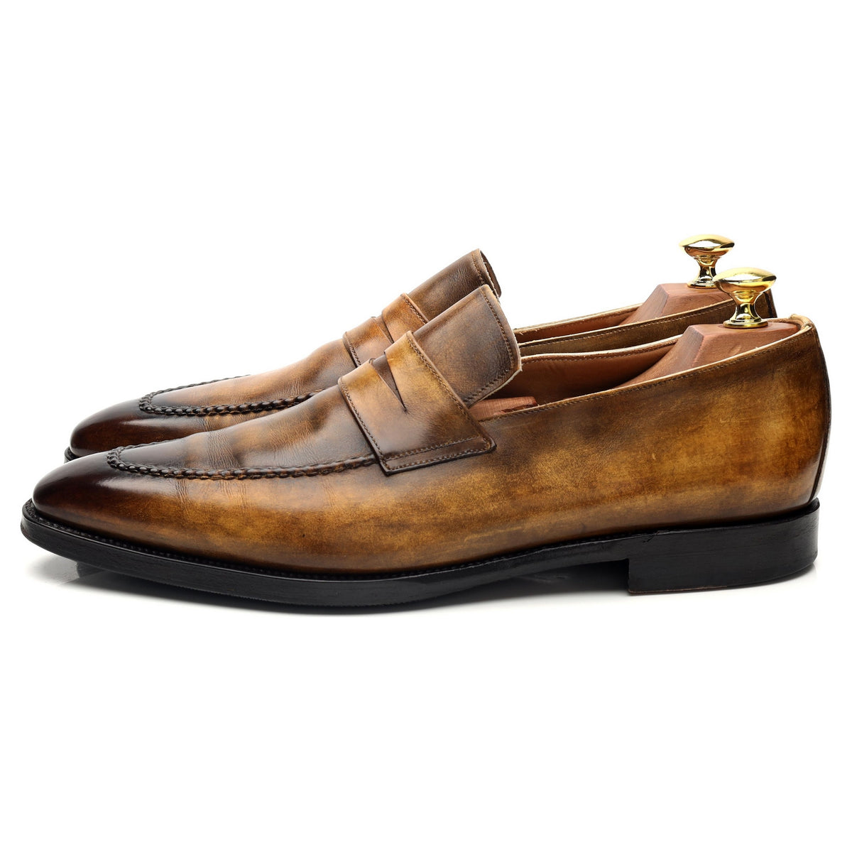 &#39;Miro&#39; Tan Brown Patina Leather Loafers UK 8.5