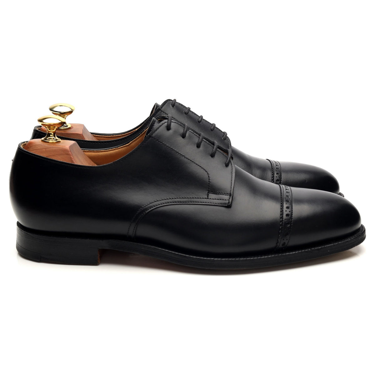 &#39;Draycott&#39; Black Leather Cap Toe Derby UK 8 G