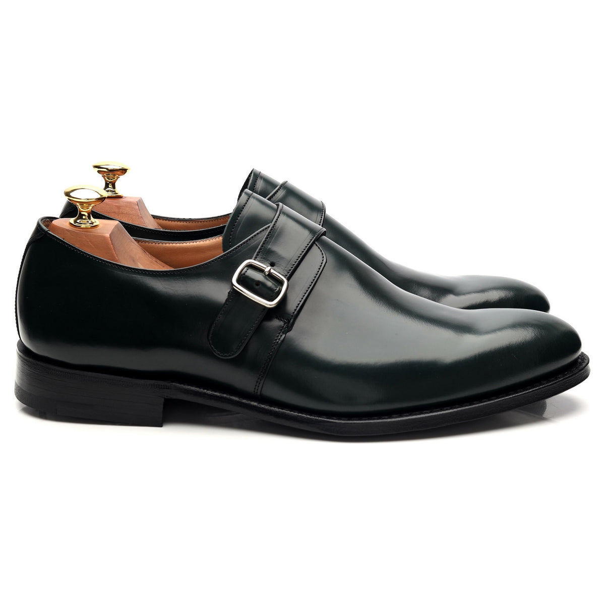 &#39;Bampton&#39; Dark Green Leather Monk Strap UK 9.5 G