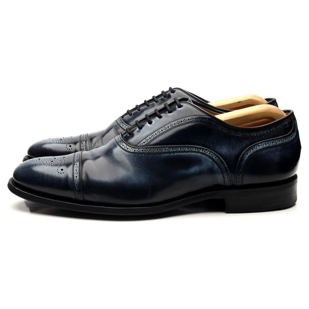 &#39;Burstock&#39; Navy Blue Leather Oxford Semi Brogues UK 10 G