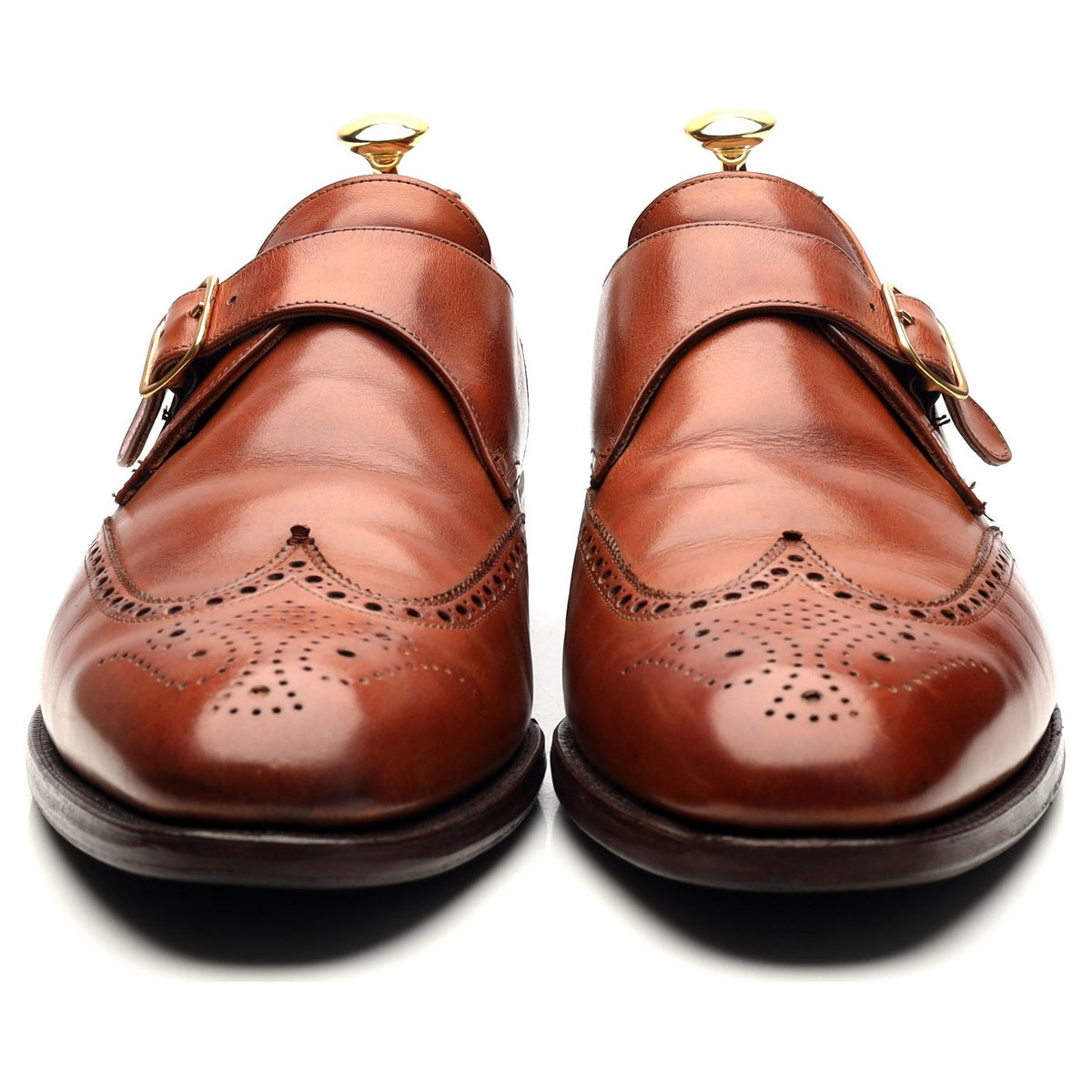 &#39;Chalfont&#39; Tan Brown Leather Brogue Monk Strap UK 10.5 E