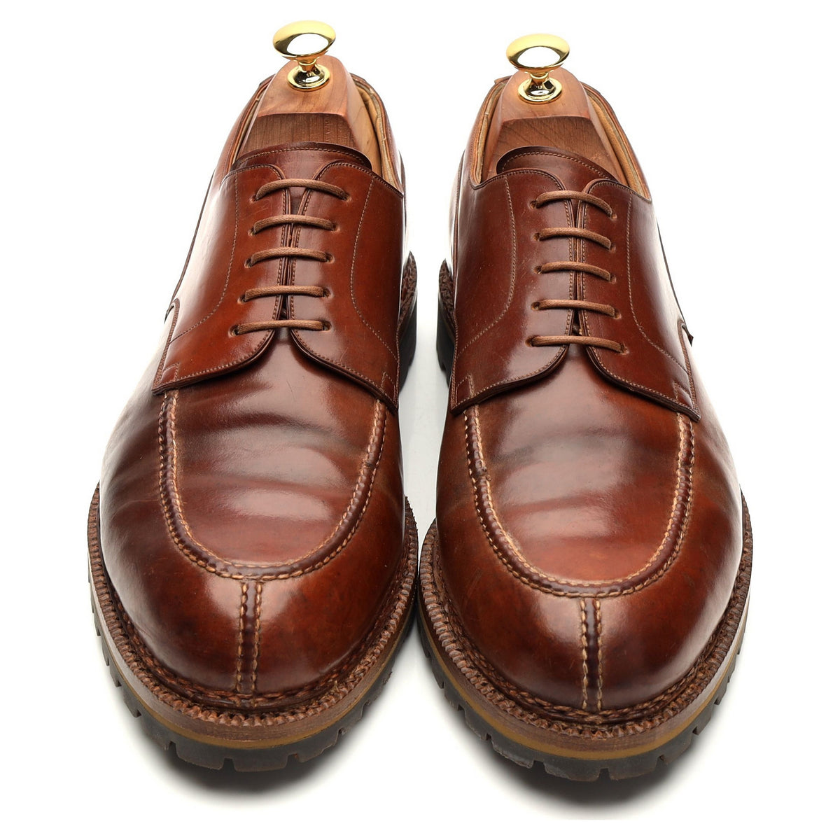 &#39;Singapore&#39; Ravello Brown Cigar Cordovan Leather Split Toe Derby UK 10.5