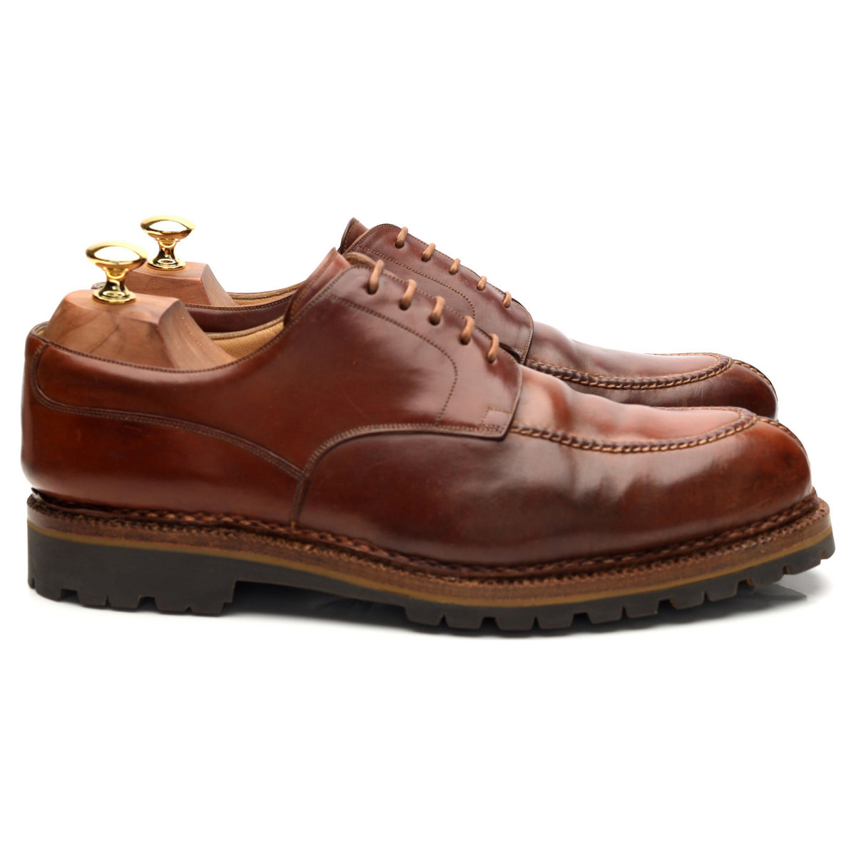 &#39;Singapore&#39; Ravello Brown Cigar Cordovan Leather Split Toe Derby UK 10.5