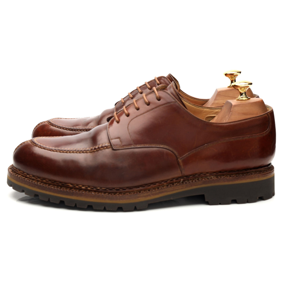 &#39;Singapore&#39; Ravello Brown Cigar Cordovan Leather Split Toe Derby UK 10.5