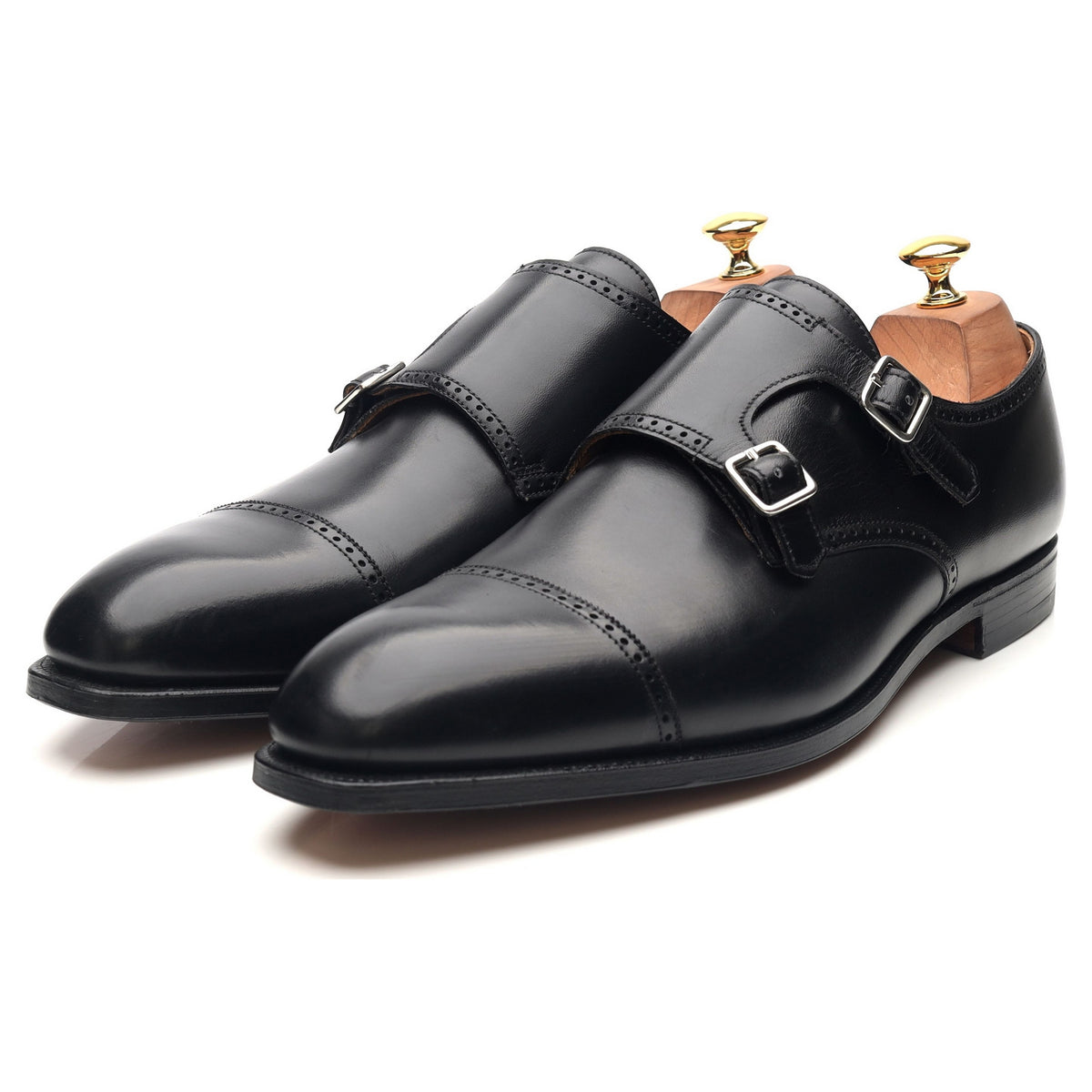 New &amp; Lingwood Black Leather Double Monk Straps UK 10.5 E