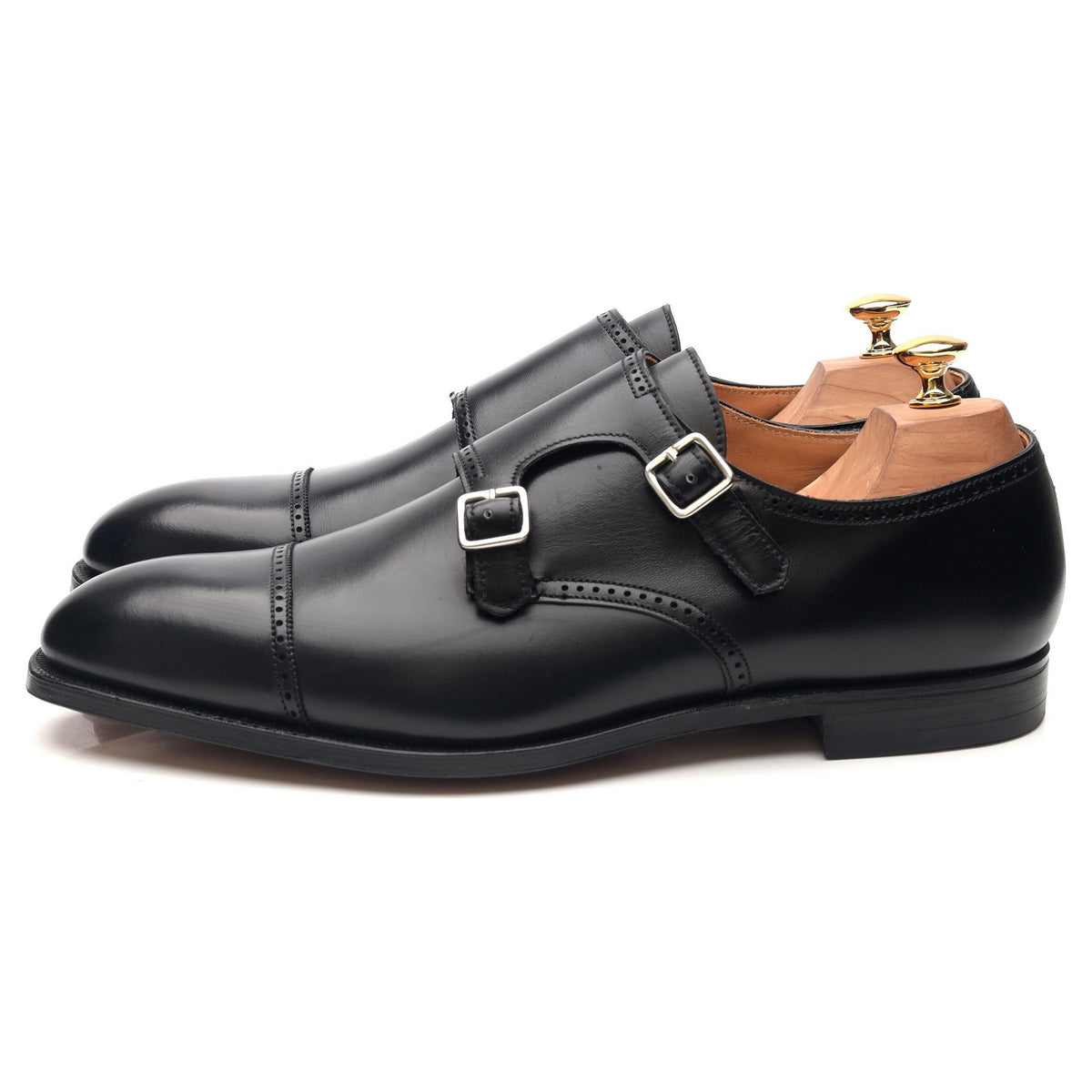 New &amp; Lingwood Black Leather Double Monk Straps UK 10.5 E