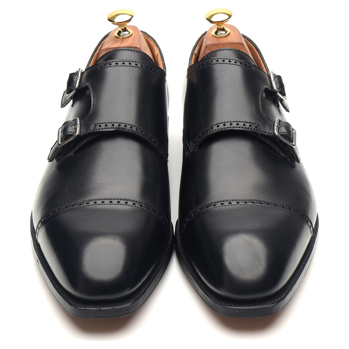 New &amp; Lingwood Black Leather Double Monk Straps UK 10.5 E