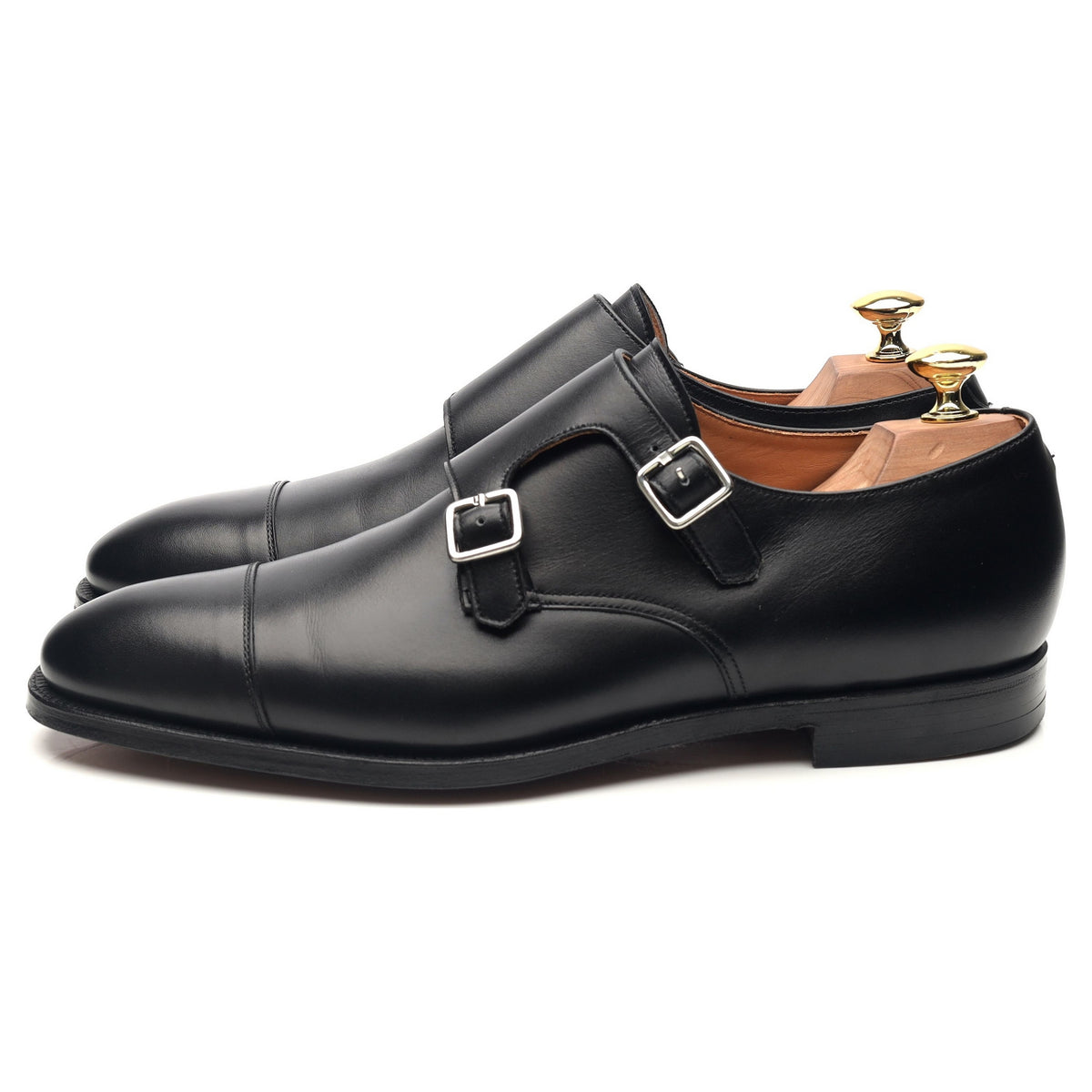 Harrogate' Black Leather Double Monk Straps UK 8 E - Abbot's Shoes