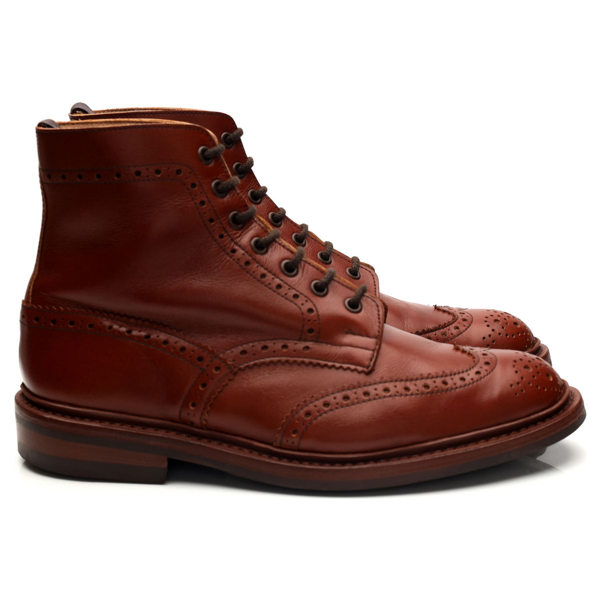 &#39;Stow&#39; Brown Leather Brogue Boots UK 8.5