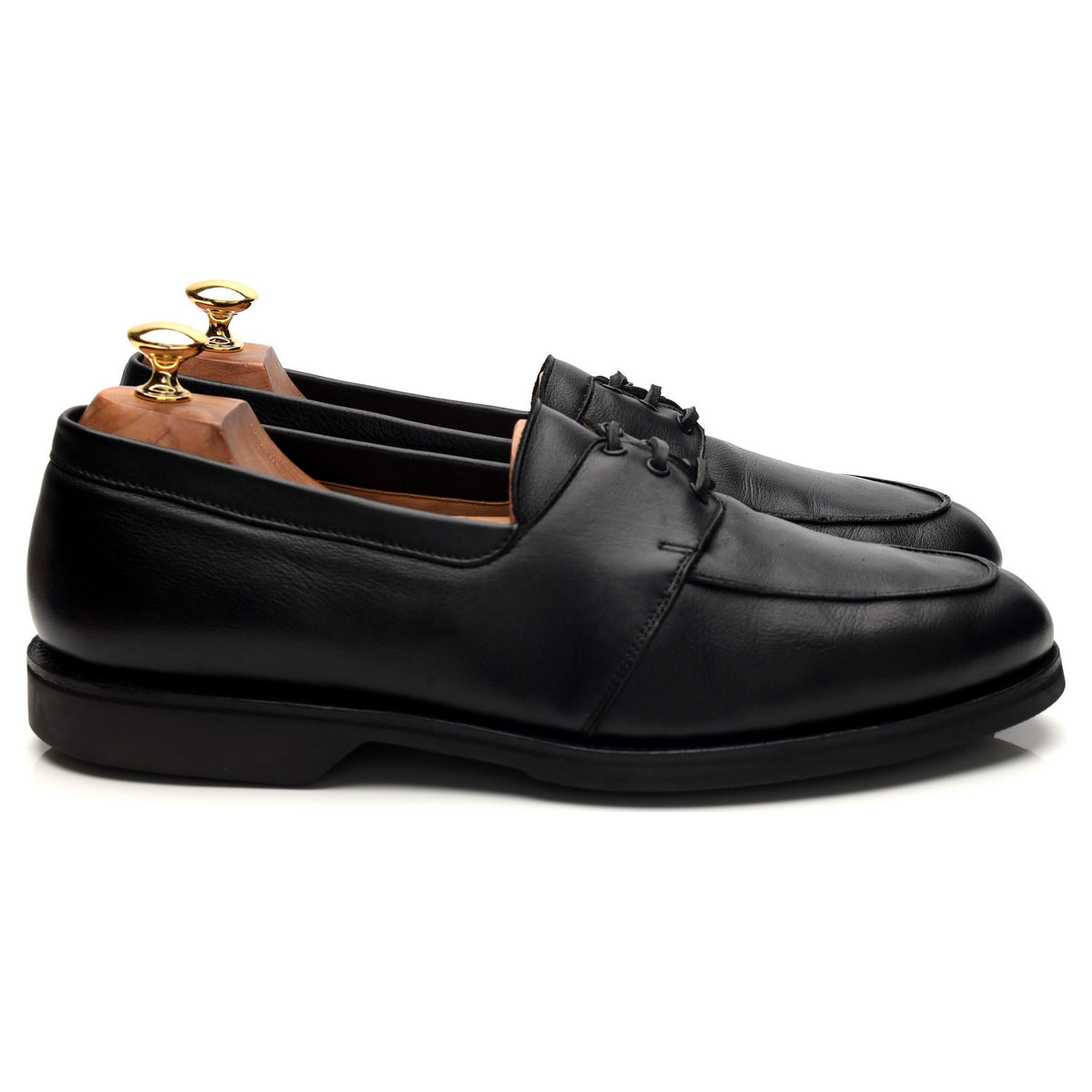 &#39;Penzance&#39; Black Leather Boat Shoes UK 10 E