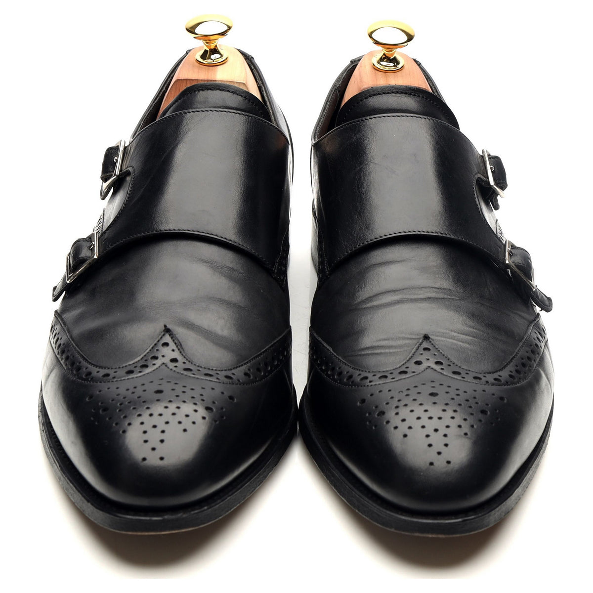 &#39;Fleet&#39; Black Leather Double Monk Strap UK 10.5 F