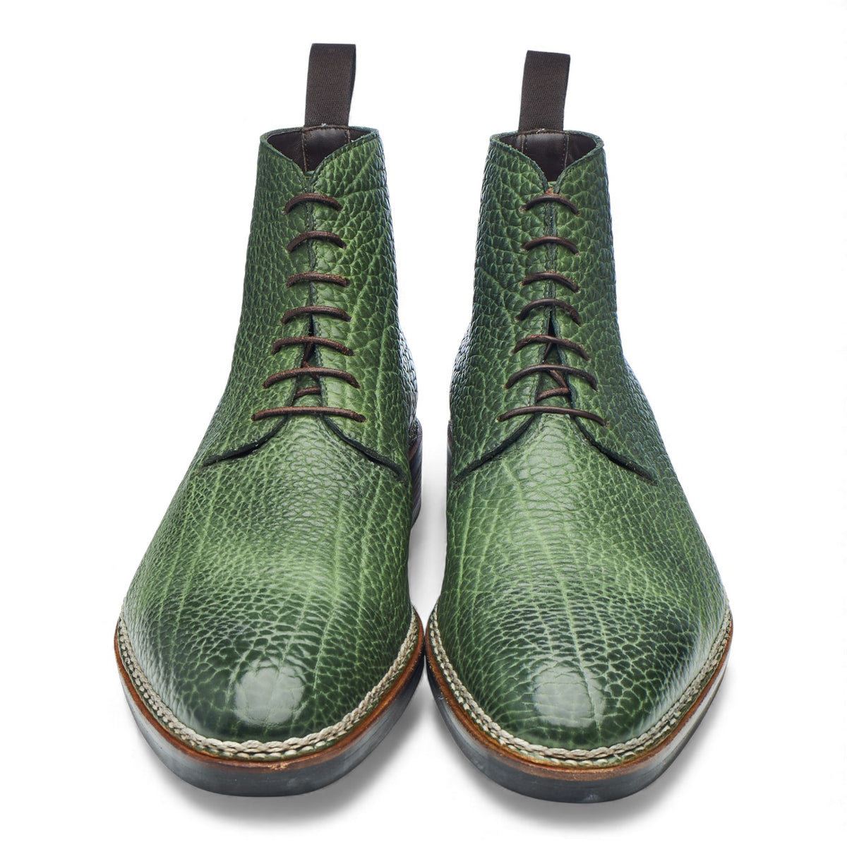 '231 Macro' Green Shrunken Bull Leather Wholecut Boots UK 10.5
